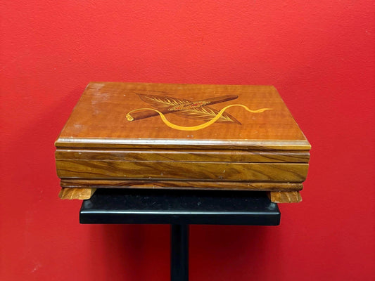 Lovely 9 1/2 x 6 x 2 1/2 high handmade inlaid cover box  perfect gift