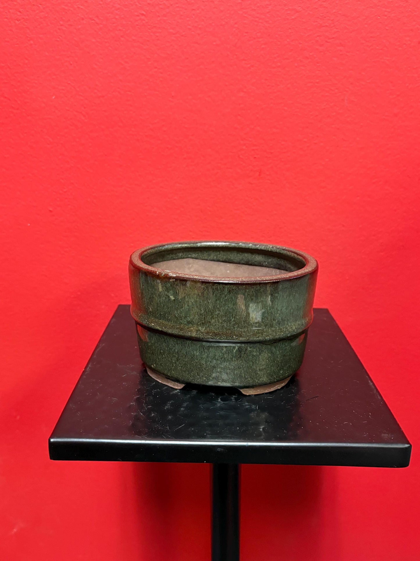 Lovely vintage Asian clay planter pot with great glazing  - 5 x 4 x 3 high  not antique  great value