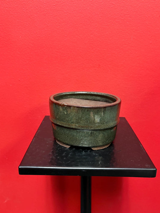 Lovely vintage Asian clay planter pot with great glazing  - 5 x 4 x 3 high  not antique  great value