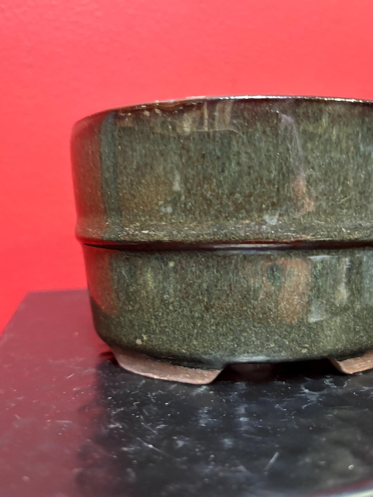 Lovely vintage Asian clay planter pot with great glazing  - 5 x 4 x 3 high  not antique  great value
