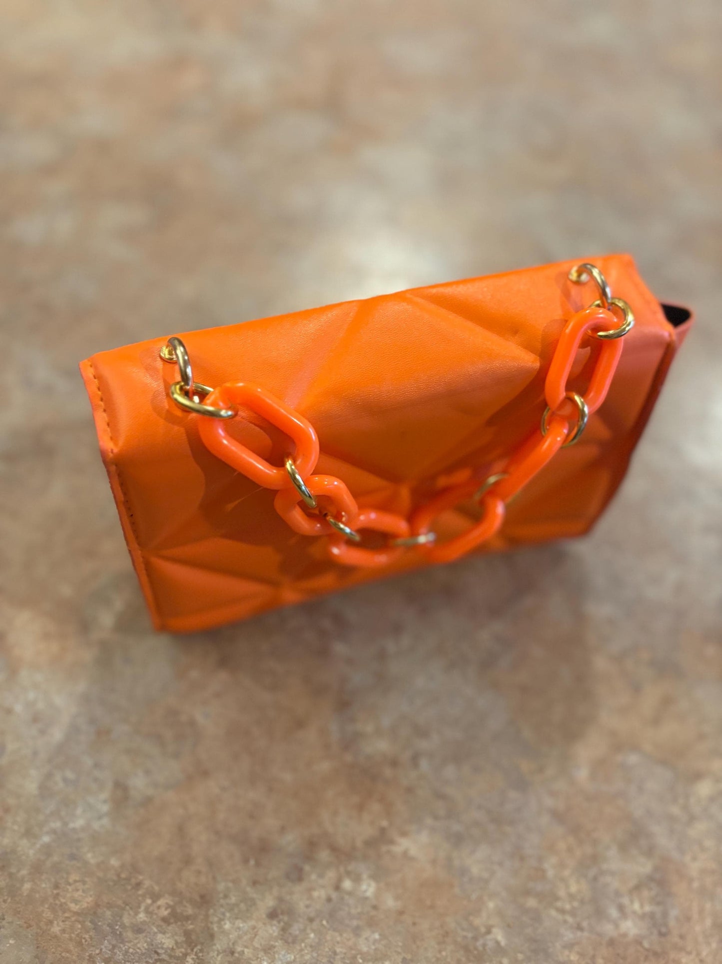 vintage beautiful like new 8 x 9 inch high ladies bright orange purse with unique handle  vegan friendly  ladies bag - wow