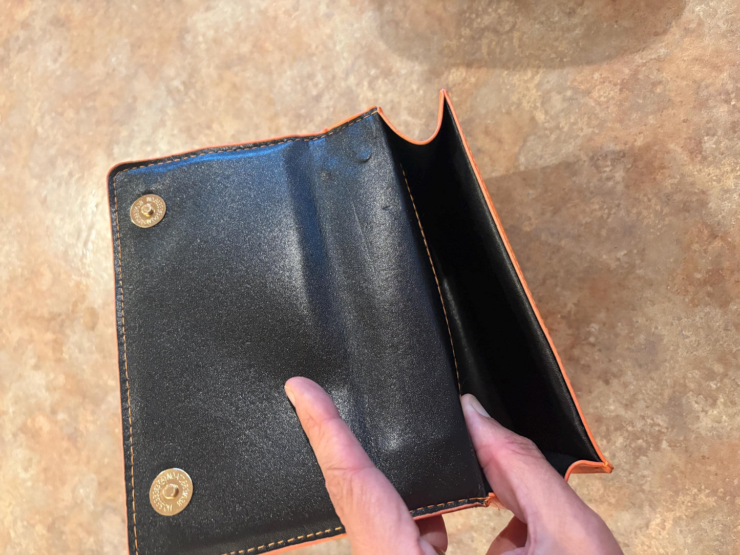 vintage beautiful like new 8 x 9 inch high ladies bright orange purse with unique handle  vegan friendly  ladies bag - wow