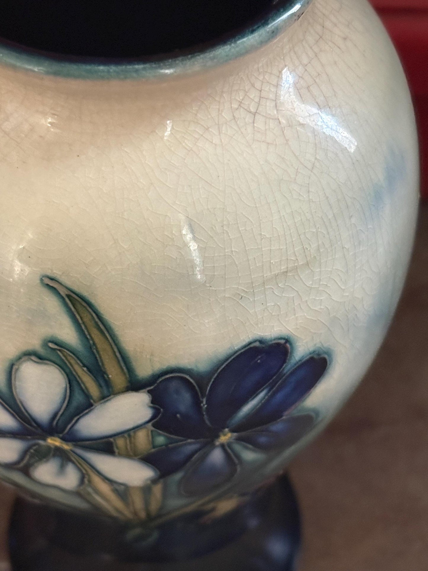 Stunning antique William Moorcroft 10 inch tall vase  orchids and Lily design  rare piece  slight crazing at top  wow piece!!! Moorcroft
