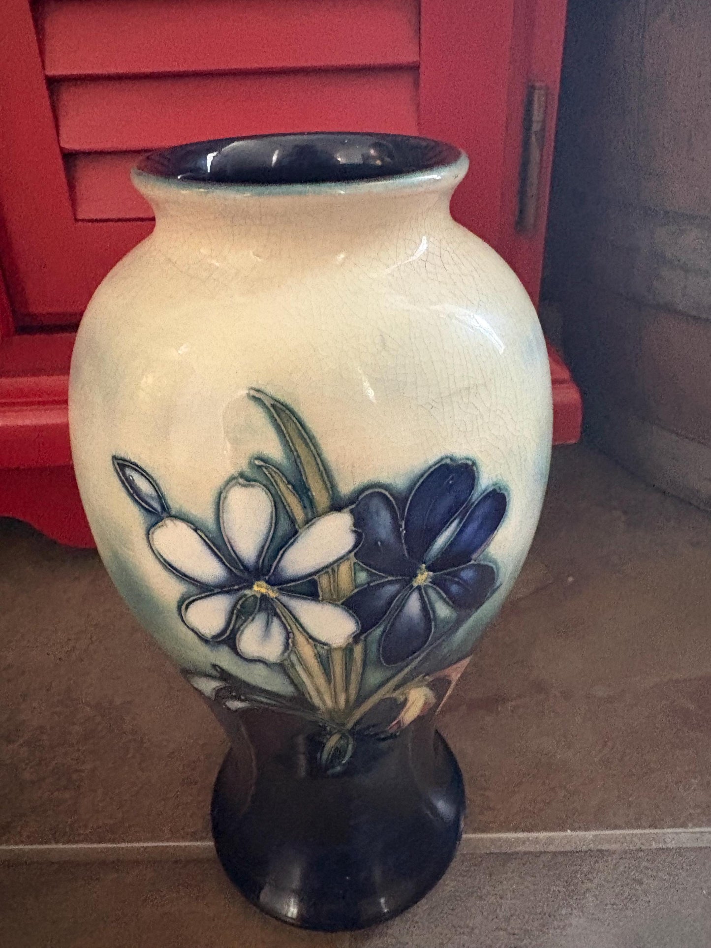 Stunning antique William Moorcroft 10 inch tall vase  orchids and Lily design  rare piece  slight crazing at top  wow piece!!! Moorcroft