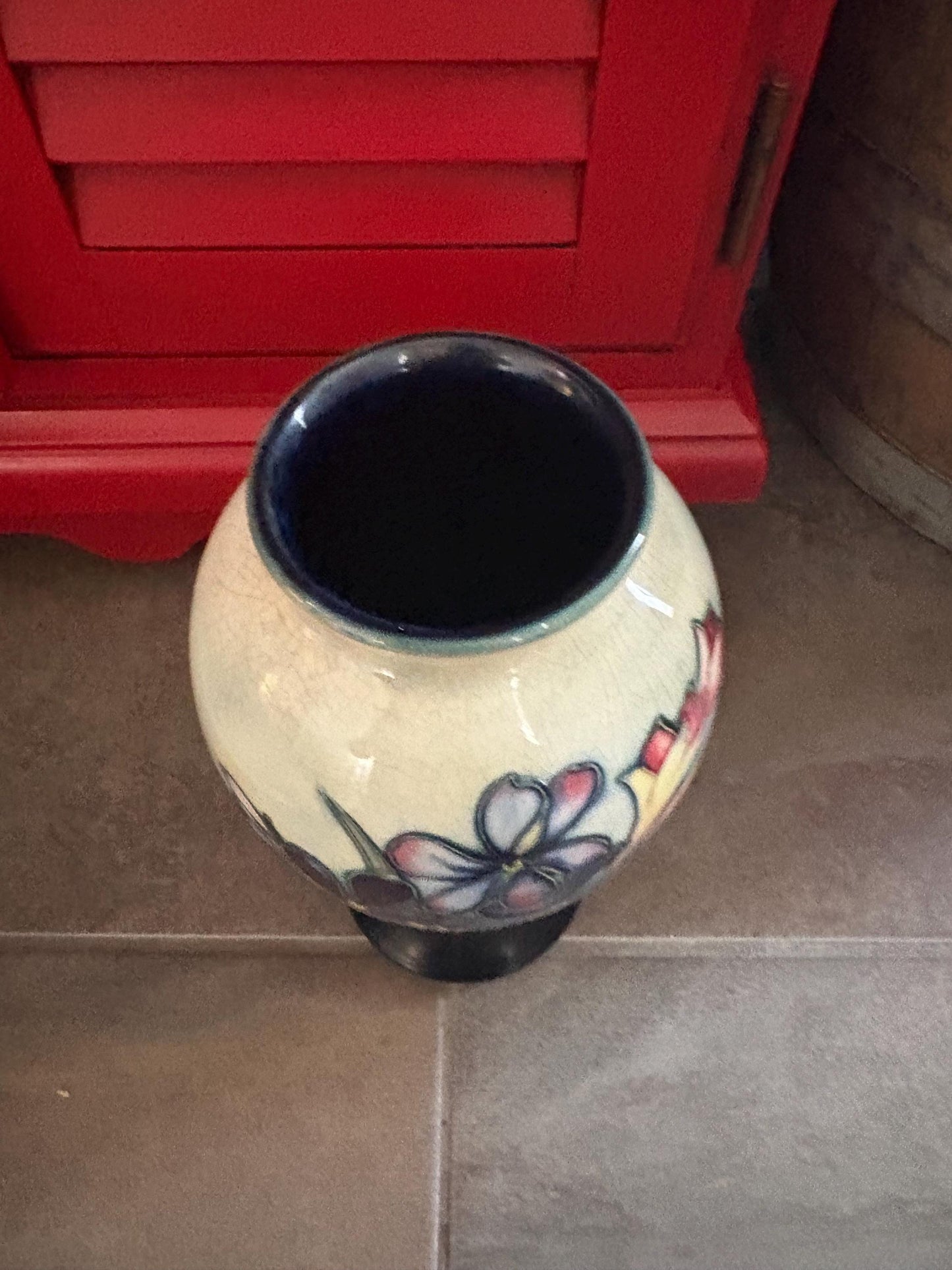 Stunning antique William Moorcroft 10 inch tall vase  orchids and Lily design  rare piece  slight crazing at top  wow piece!!! Moorcroft