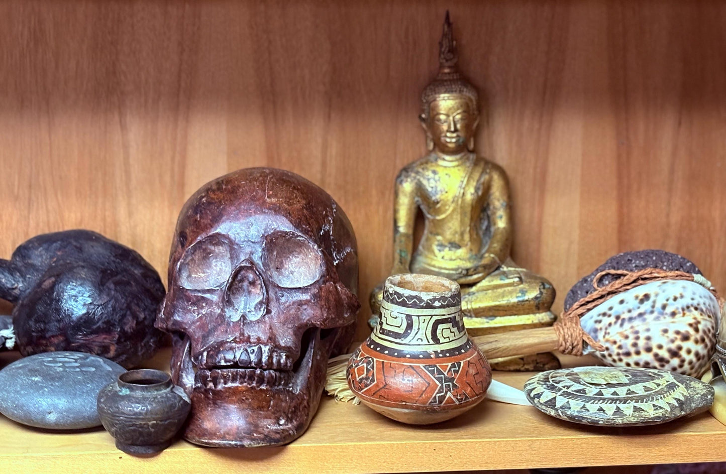 Magnificent museum quality 18 century THAI 9 1/2 x 5 wide gilded bronze seated statue of a Buddha  amazing patina -  wow