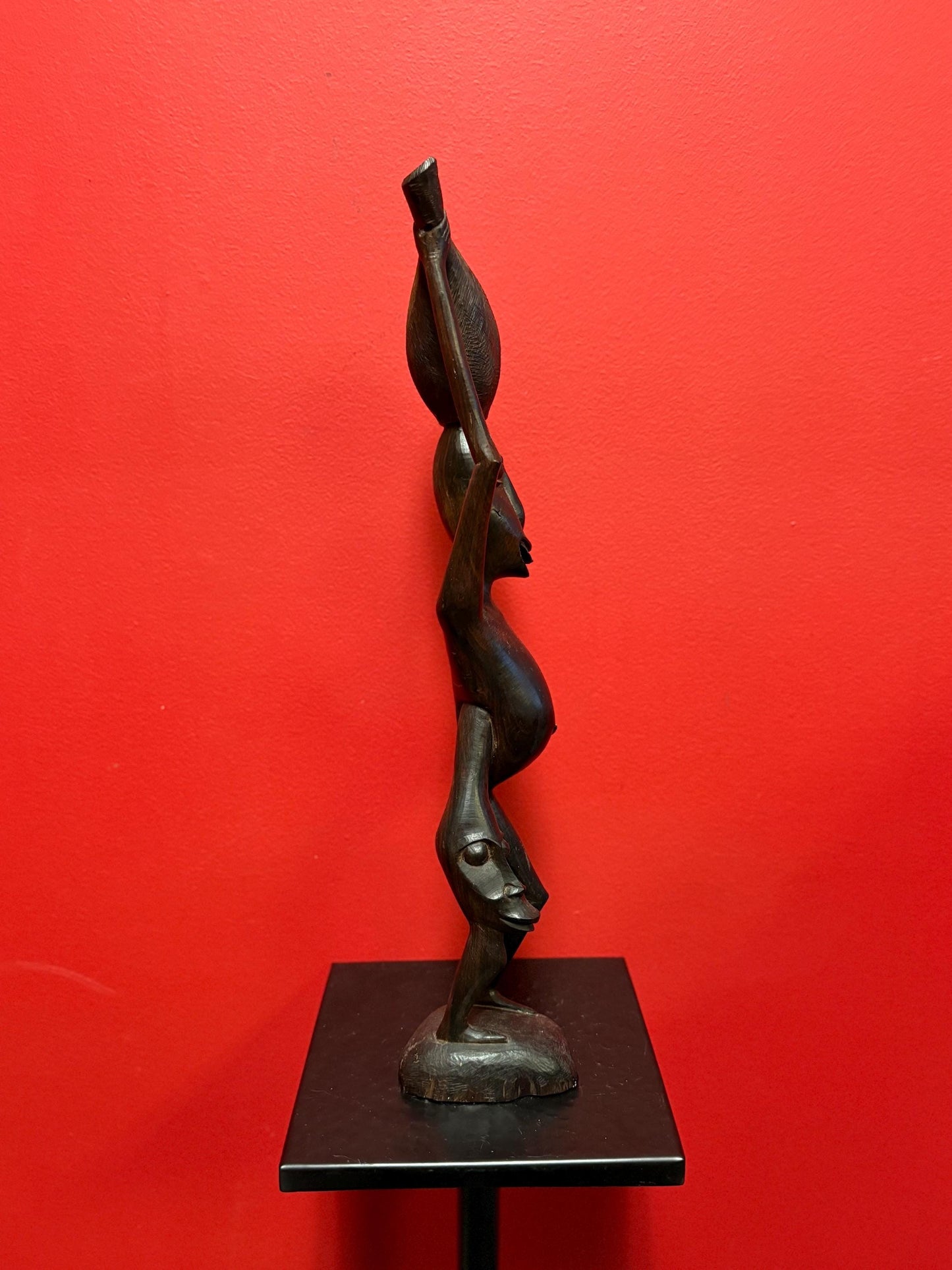 Magnificent African antique 18 inch tall Shetani Ebony wood statue  wonderful imagery and detail  great value