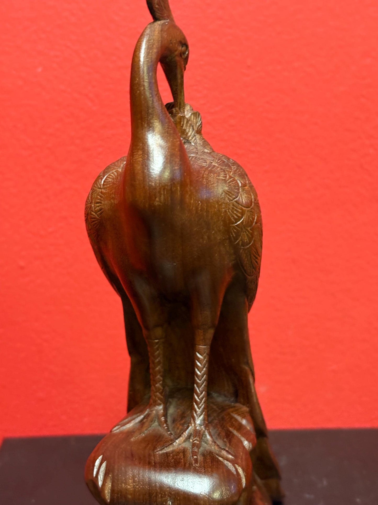 Beautiful well detailed wooden Asian peacock   8.5 inches tall elegant