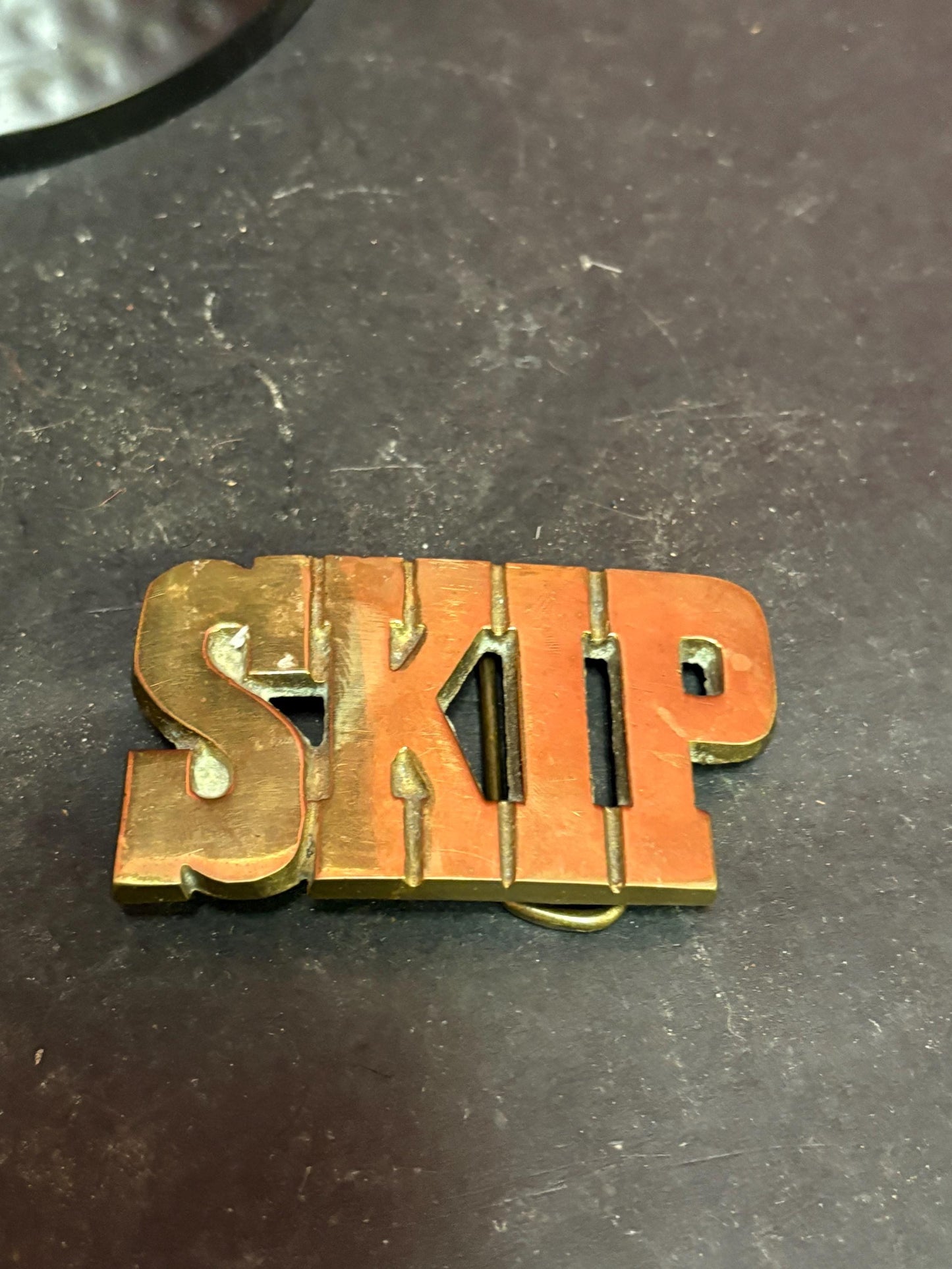 Very cool heavy brass 3 inch belt buckle  - SKIP   wow