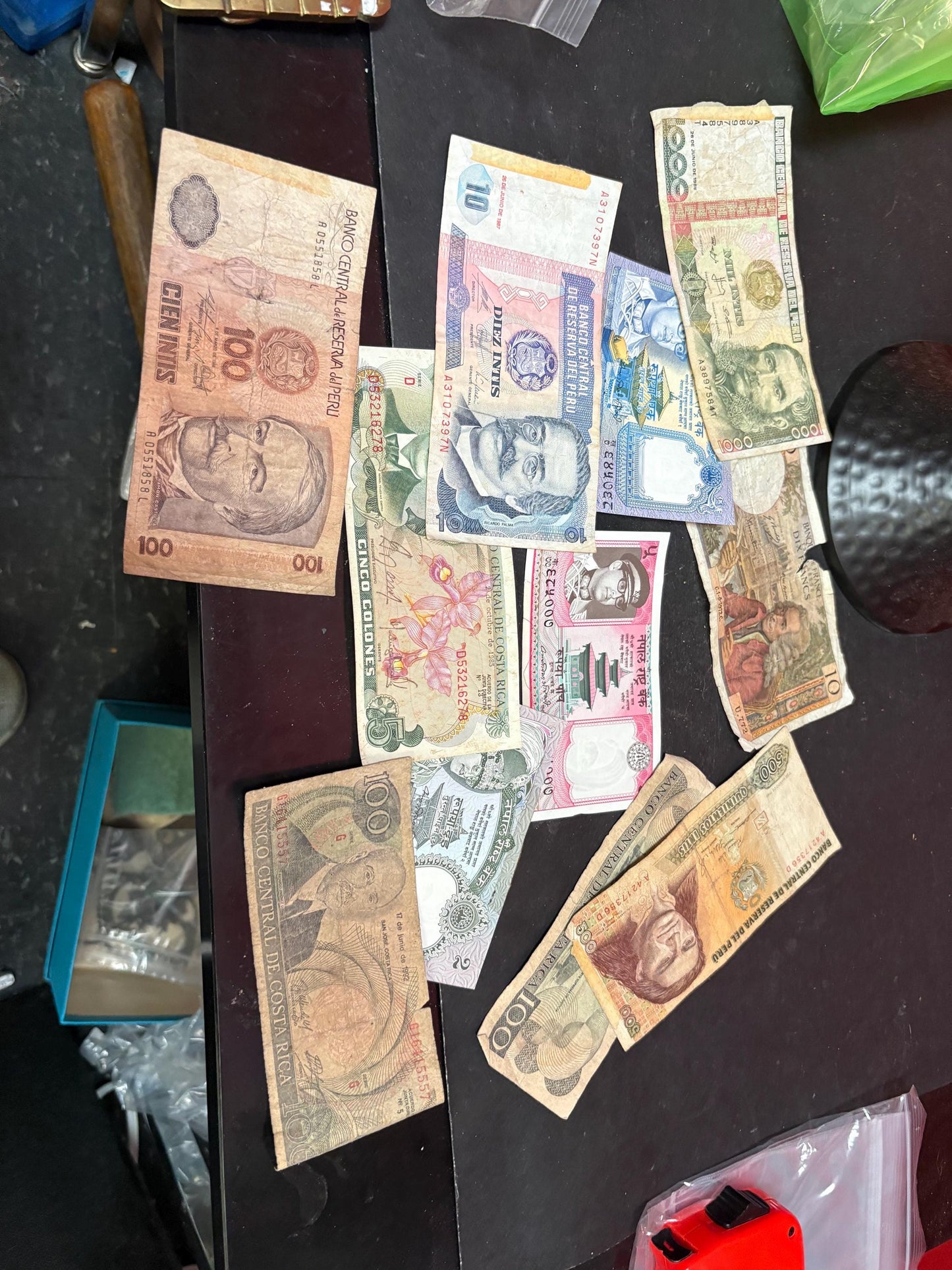 Pile of vintage international bank notes   get rich quick