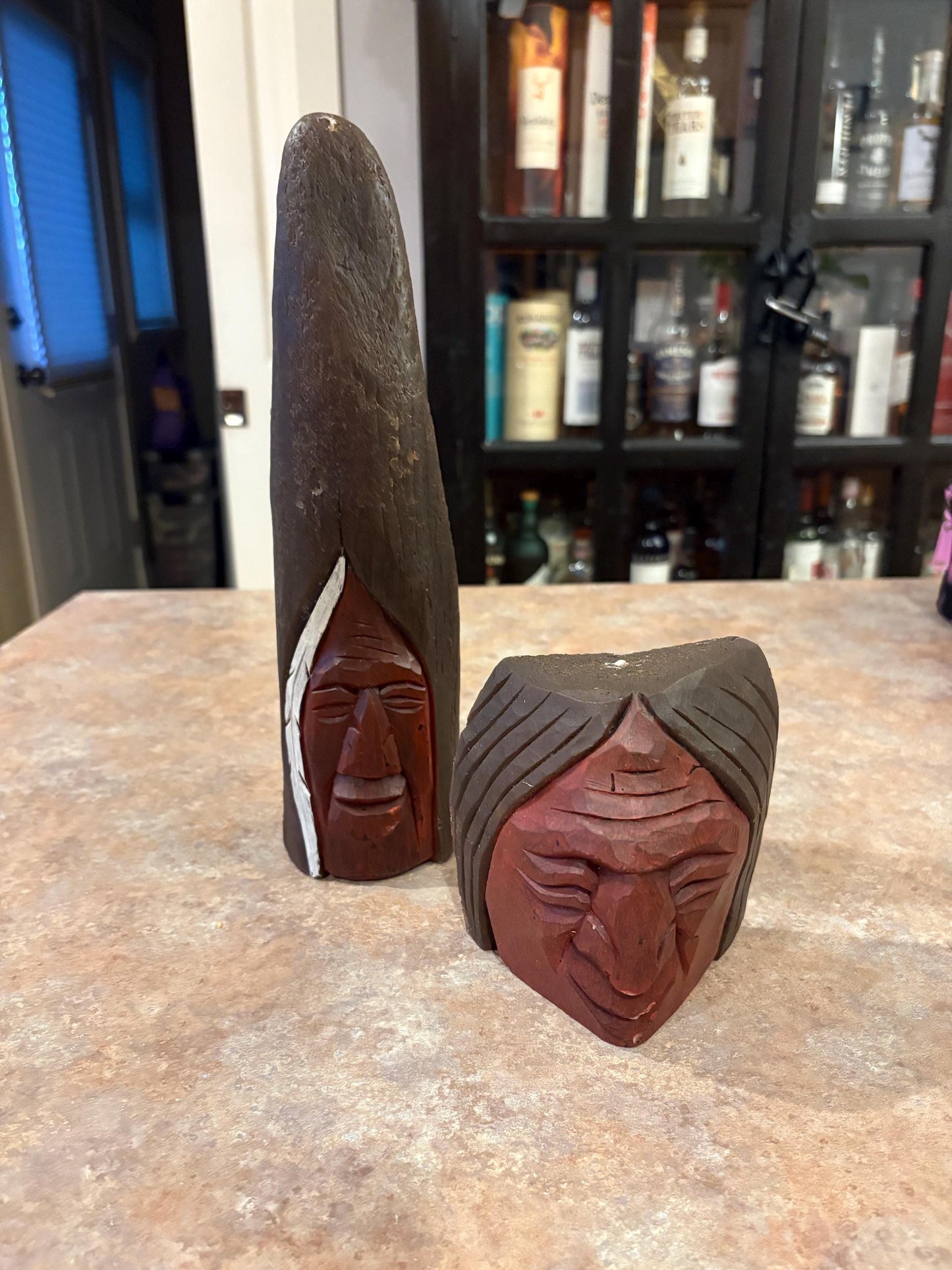 Very unusual Canadian vintage indigenous First Nations candles  13 and 5 inches tall  good condition