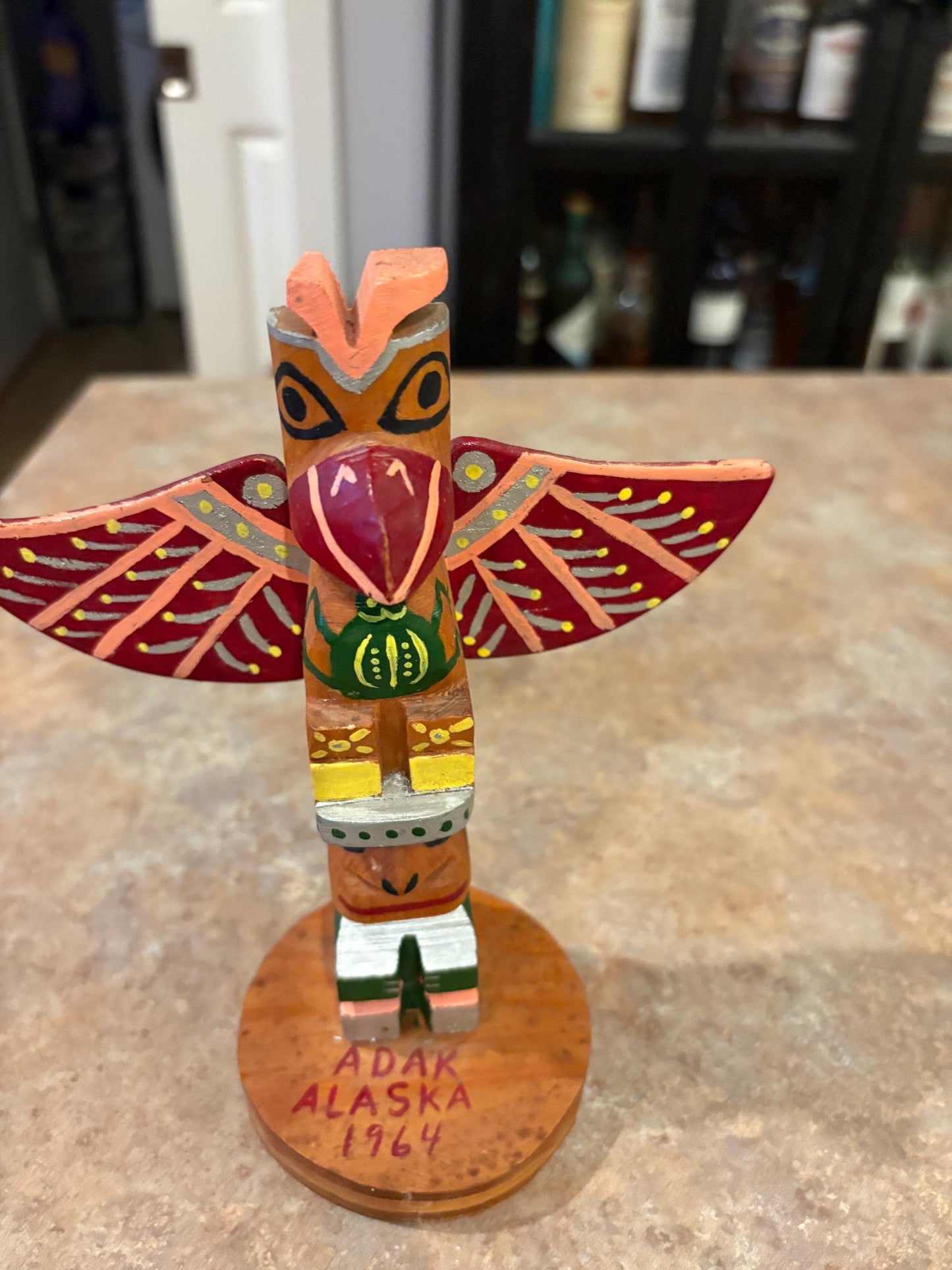 Beautiful 1964 signed indigenous First Nations  Alaskan polychrome totem pole 7 x 6“   very cool