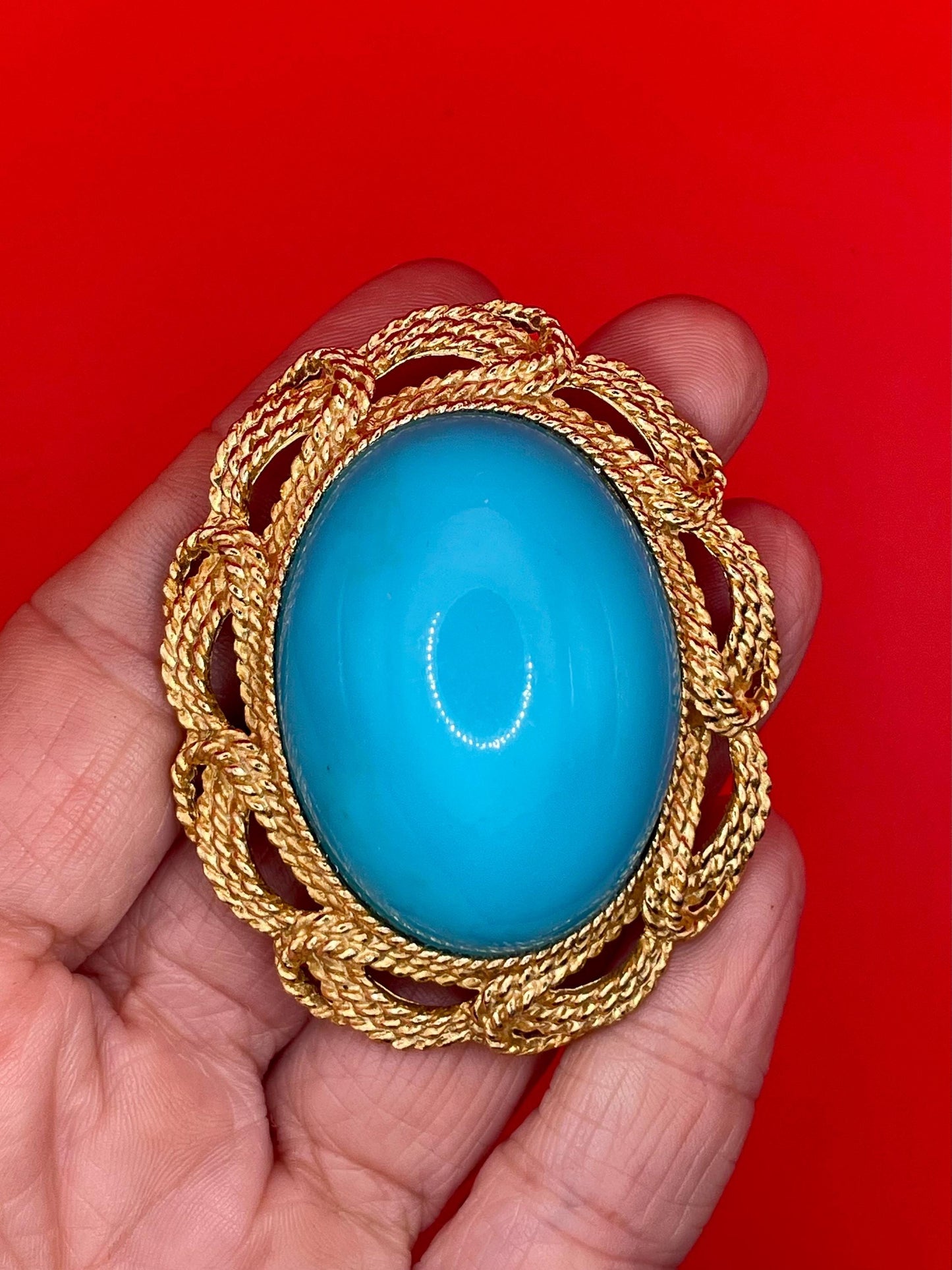 Vintage Gold Tone Faux Turquoise Brooch