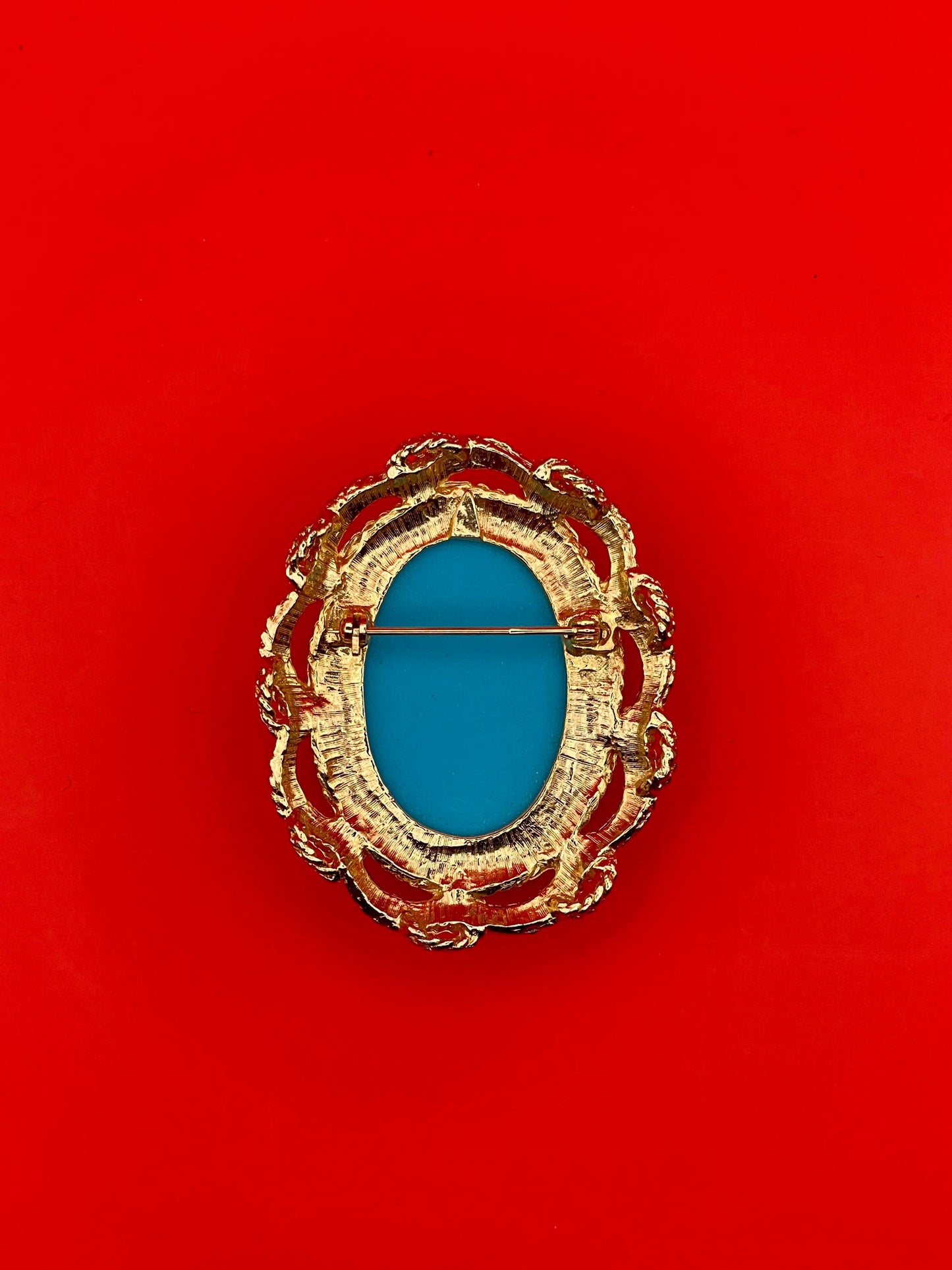 Vintage Gold Tone Faux Turquoise Brooch