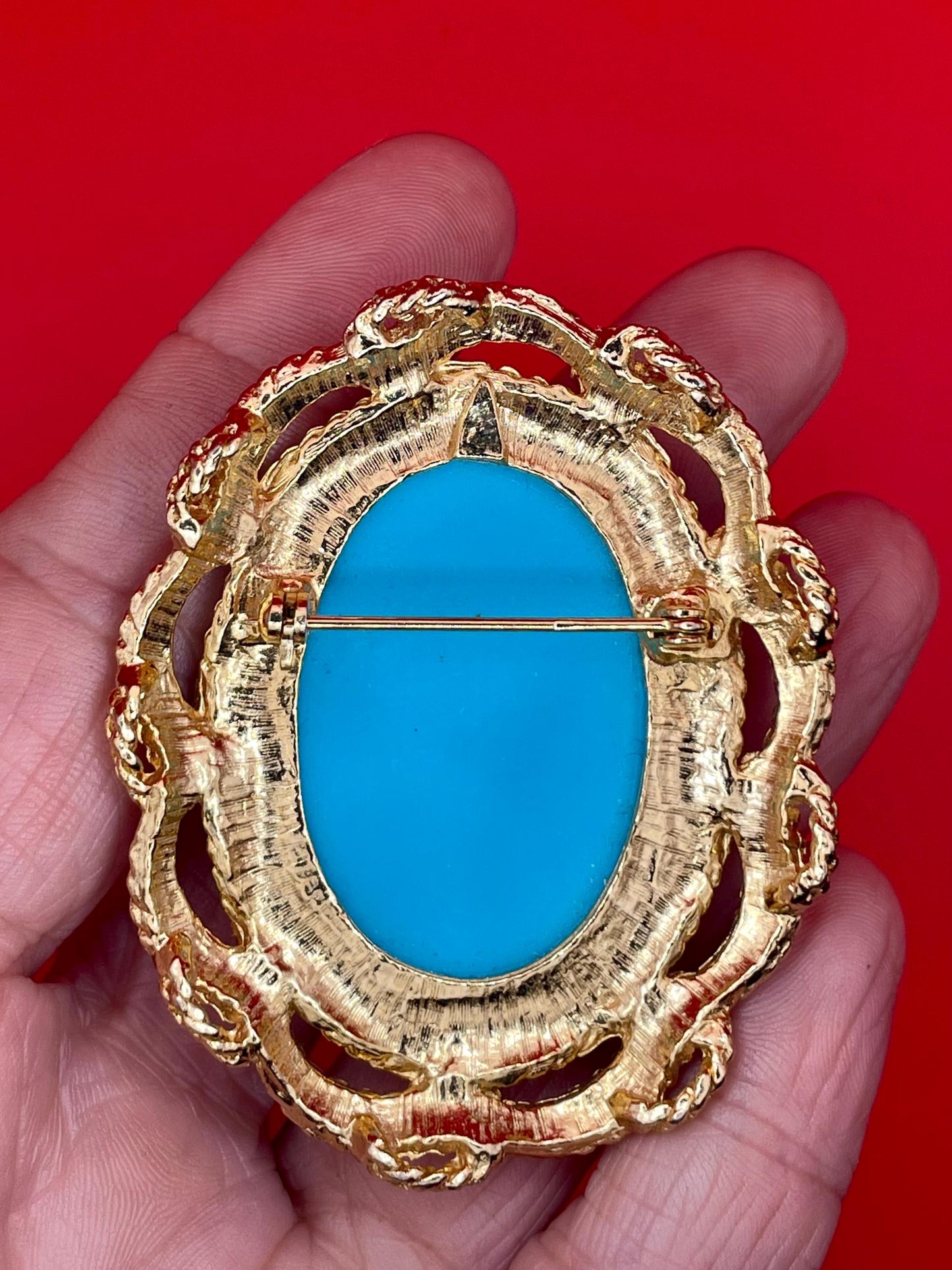 Vintage Gold Tone Faux Turquoise Brooch