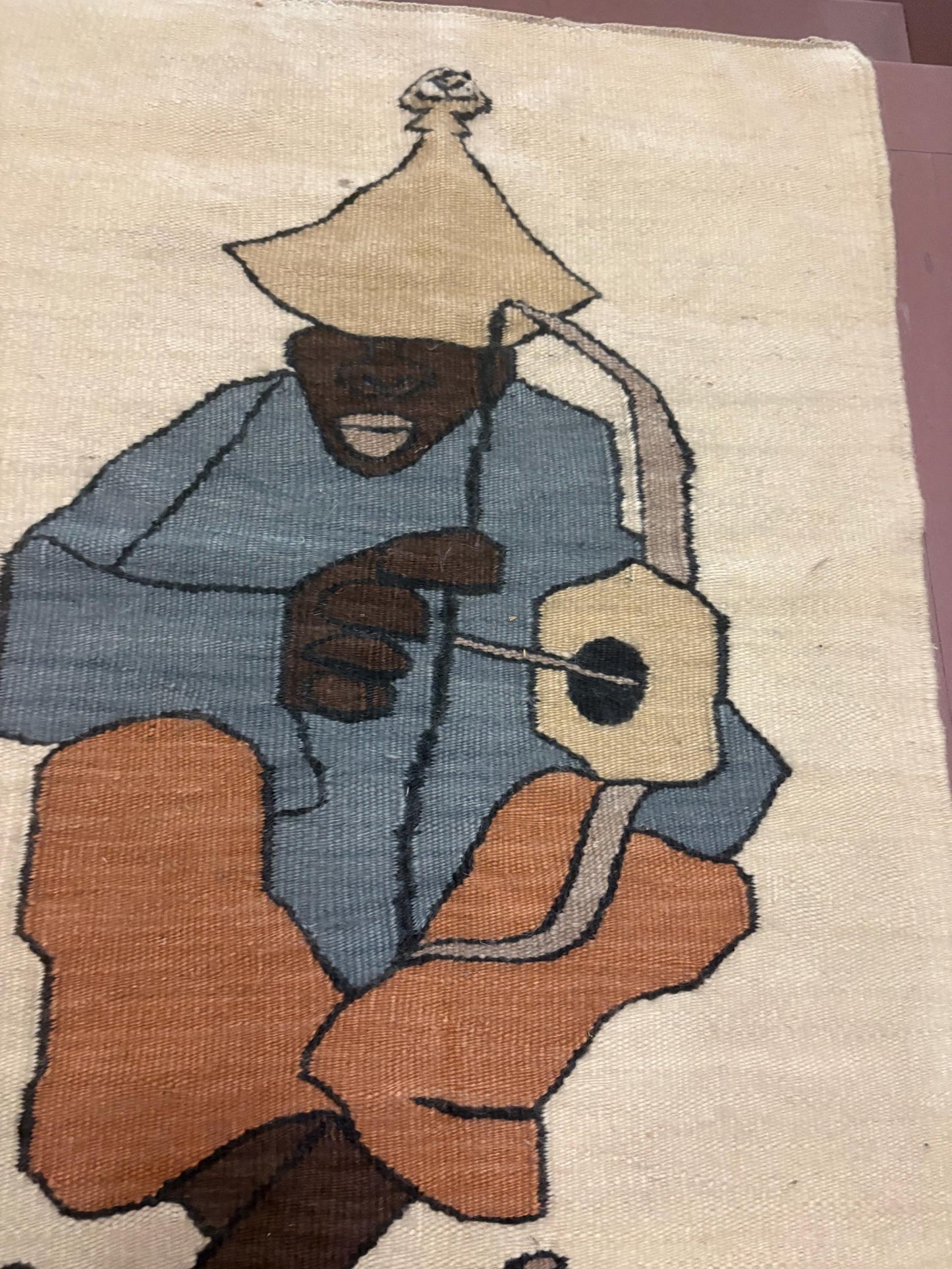 Beautiful monteng weavers signed 81 x 117 cm woven South African LESOTHO wall hanging depicting a gentleman - needs hanger