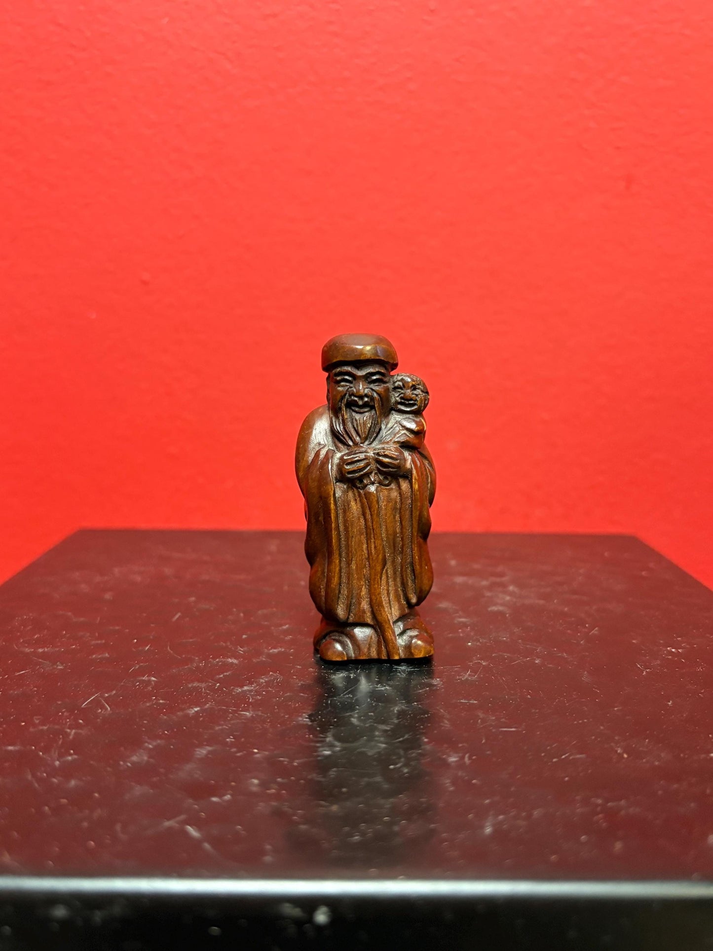 Wonderful antique Japanese WOODEN  netsuke  3 inches tall  amazing detail  good value