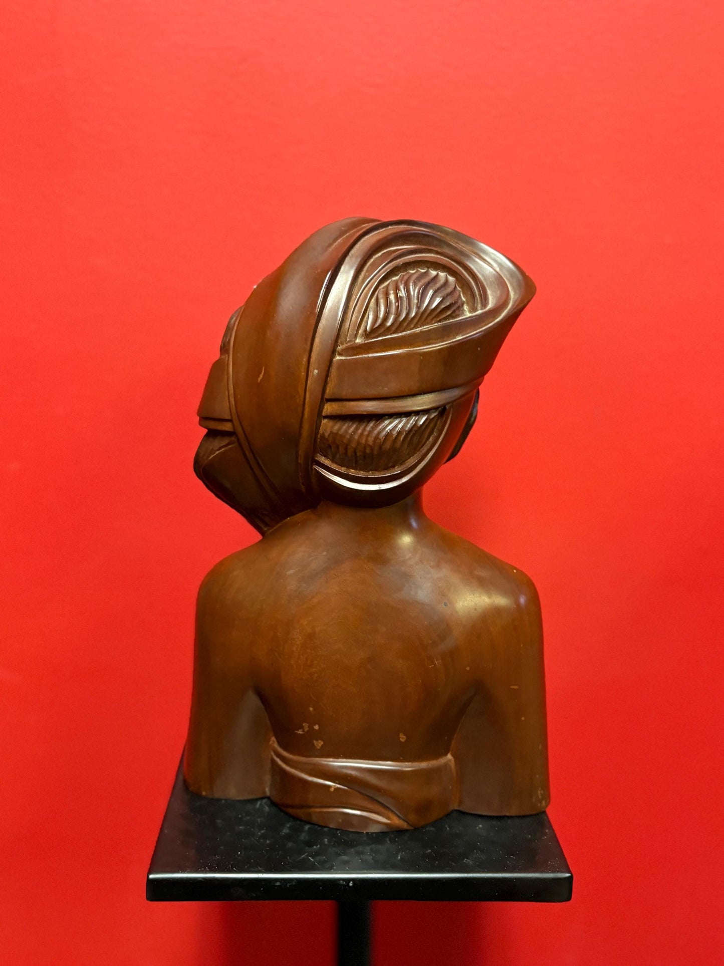 Stunning Indonesian signed  antique heavy wooden statue of a woman  striking imagery  amazing gift and great value- 11.5 inches high