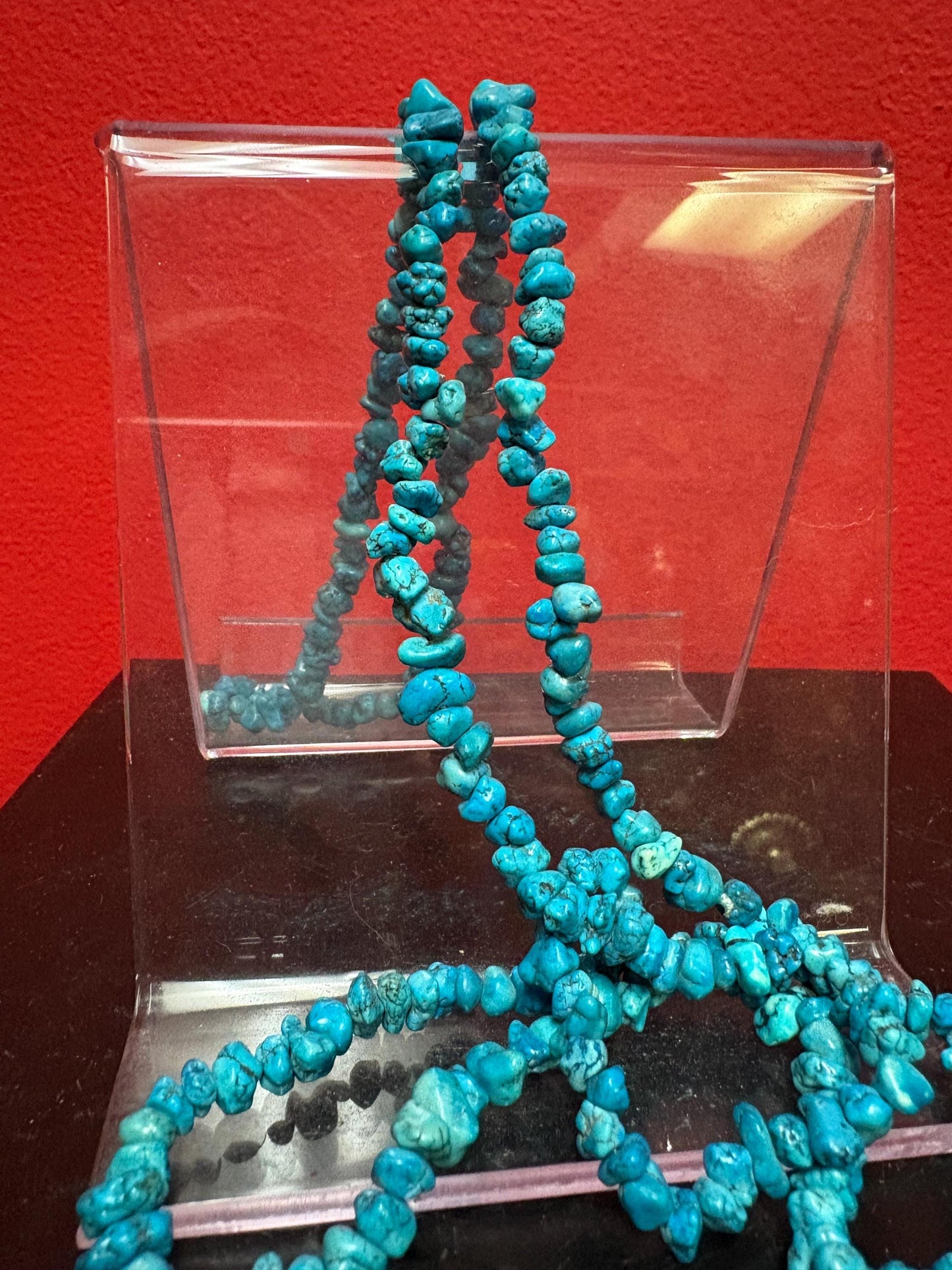 Stunning raw turquoise necklace   approximately 34 inches long with no clasp  great value