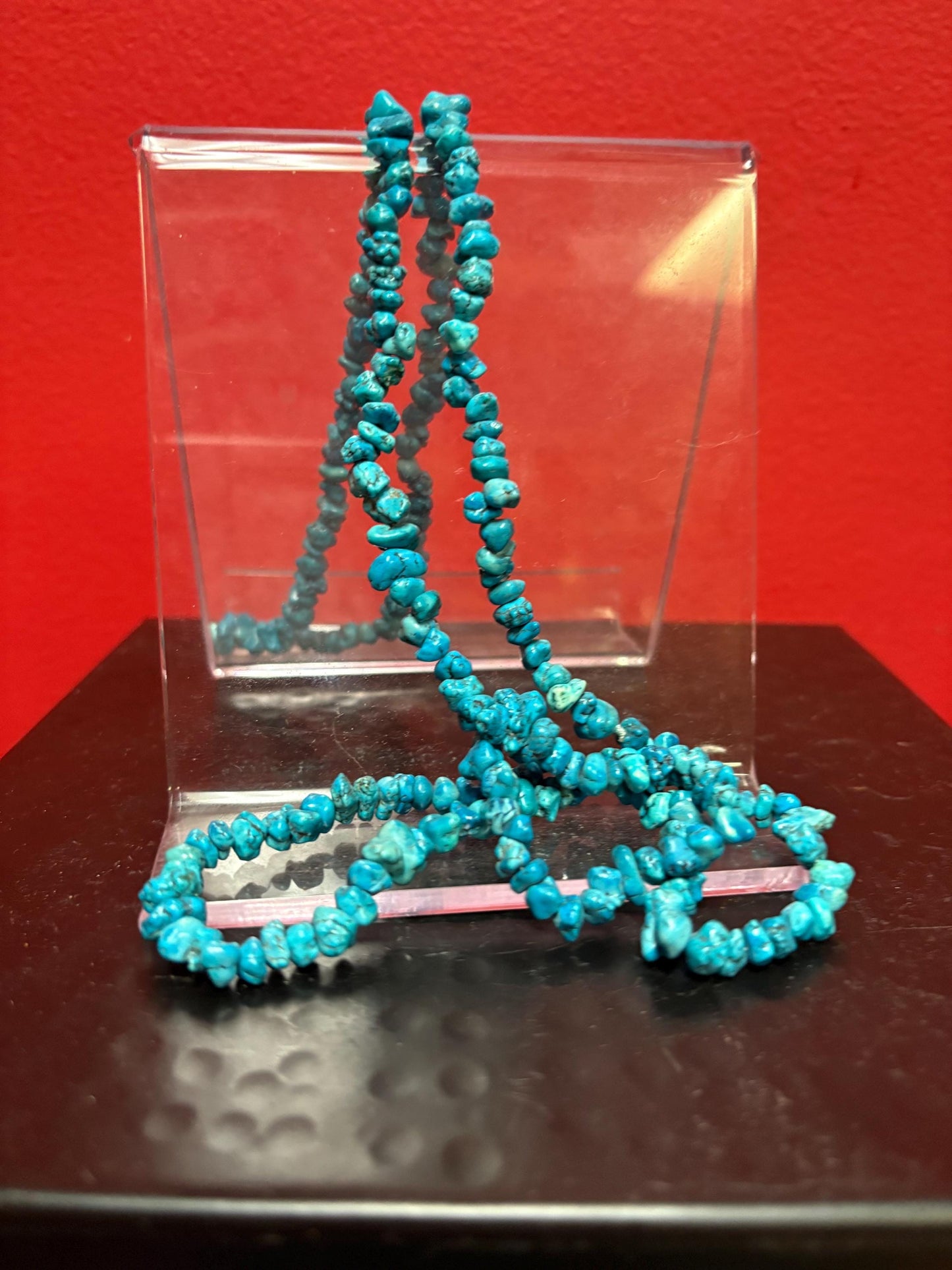 Stunning raw turquoise necklace   approximately 34 inches long with no clasp  great value