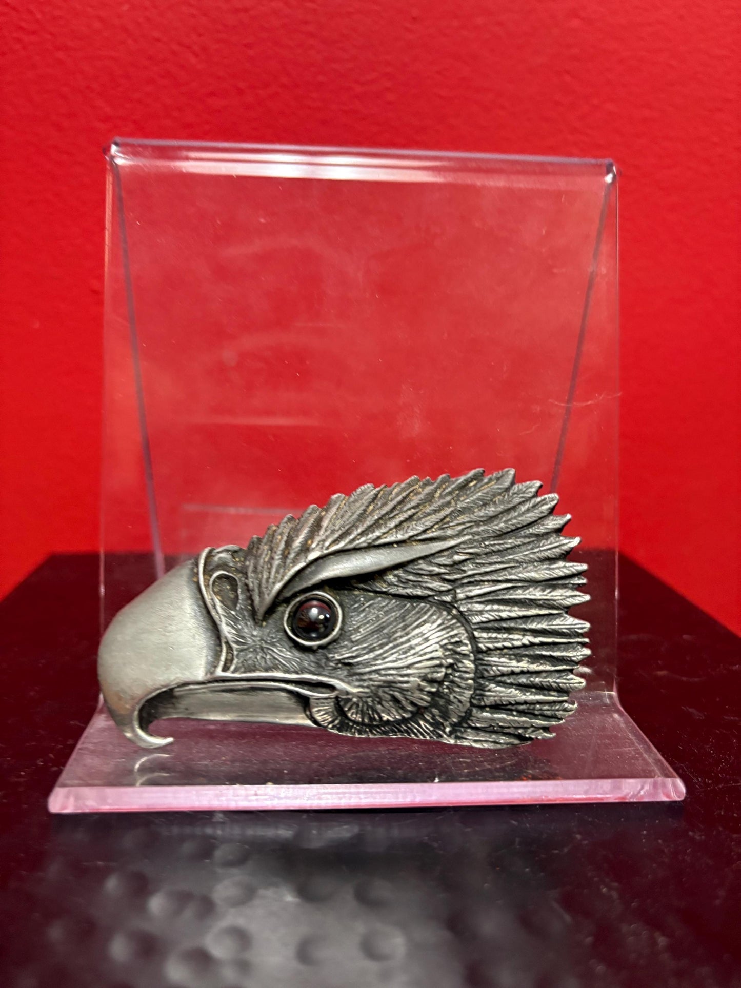 Beautiful signed 3.25 inch long pewter bird belt buckle