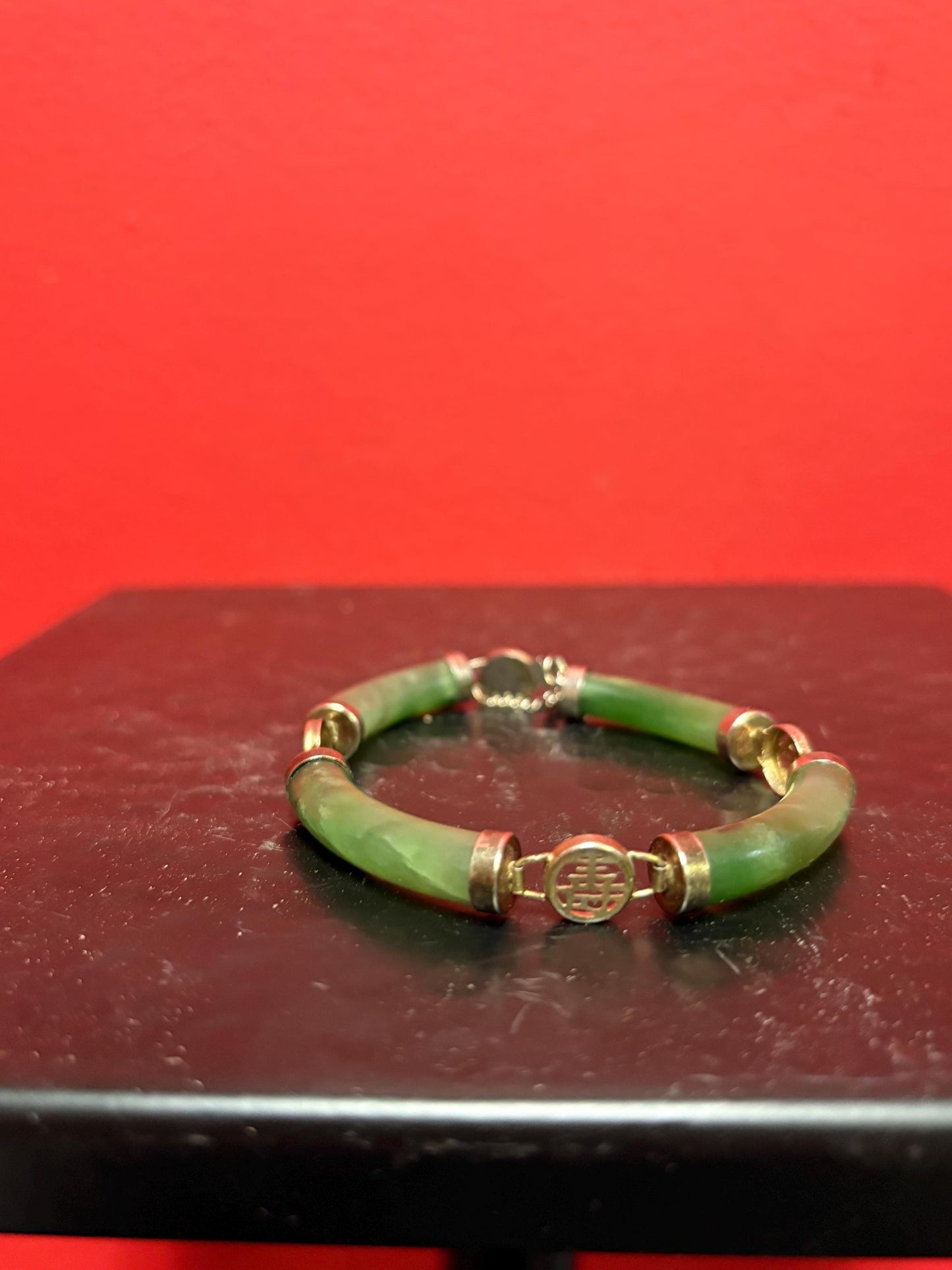 Wonderful approx 7 inch long Antique  Chinese jade and untested gold  bracelet
