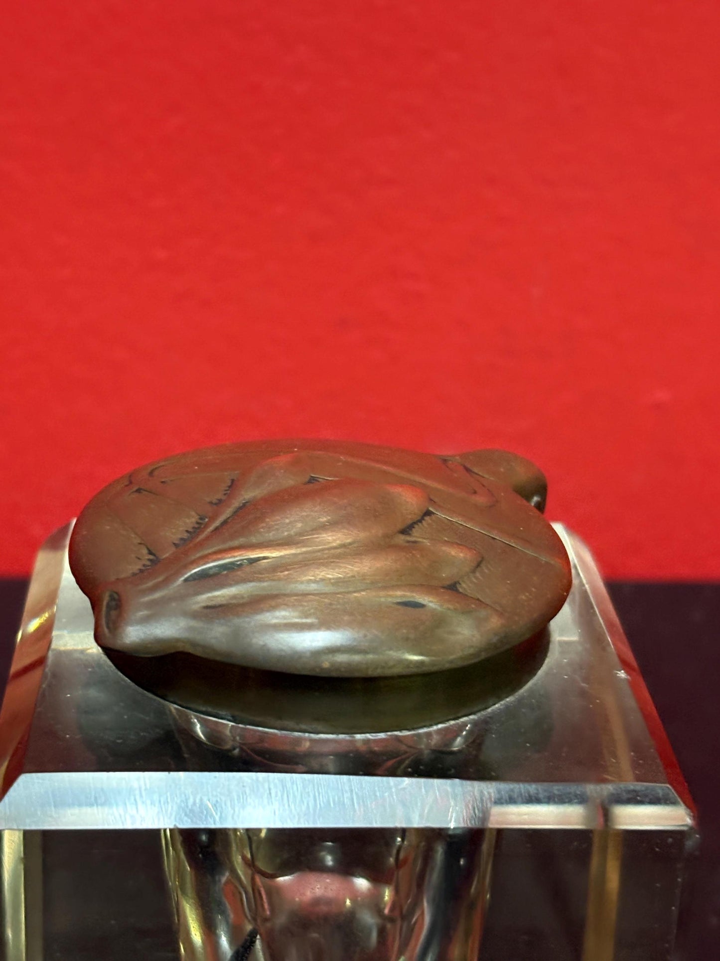 Beautiful 2 1/2 x 2 high bronze and crystal art nouveau inkwell in perfect condition