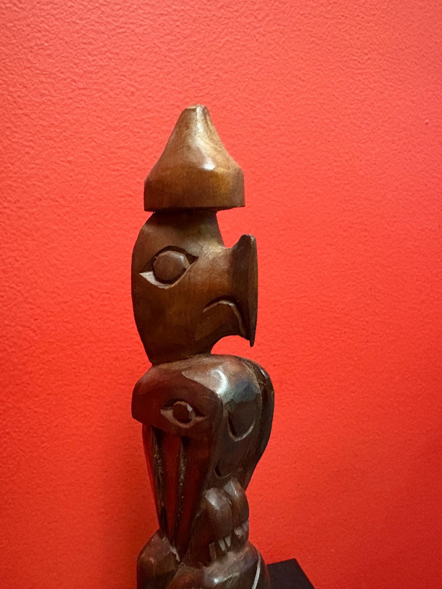 Signed stunning 10 inch carved indigenous First Nations northwest coast carved transformation totem pole with amazing detail! Great value