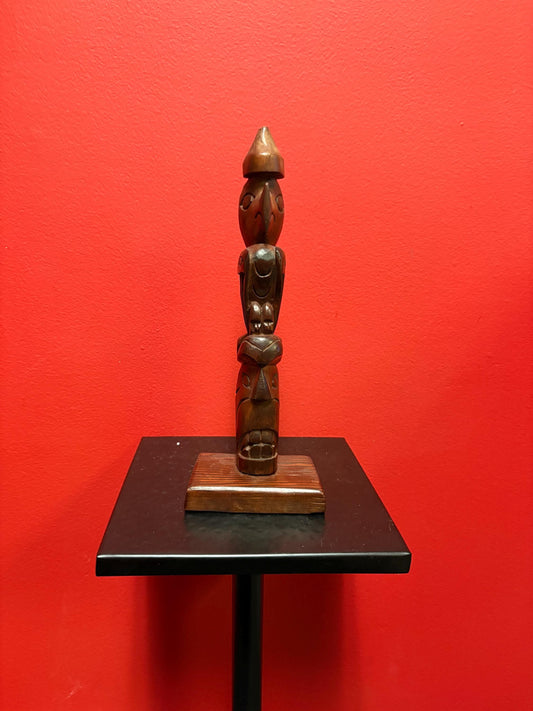 Signed stunning 10 inch carved indigenous First Nations northwest coast carved transformation totem pole with amazing detail! Great value