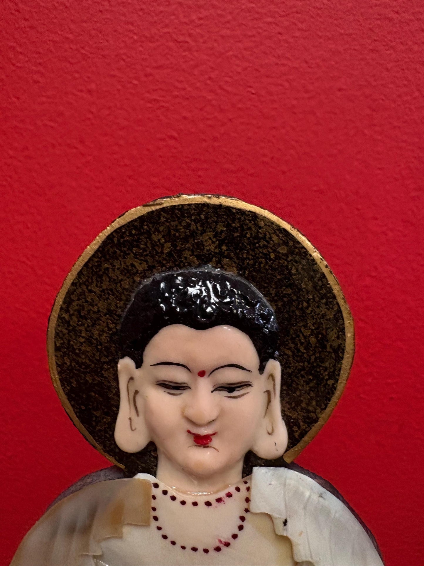 Stunning Chinese antique mother of pearl and lacquer statue of a Buddha  unbelievable quality  wonderful condition  9 x 5 wide