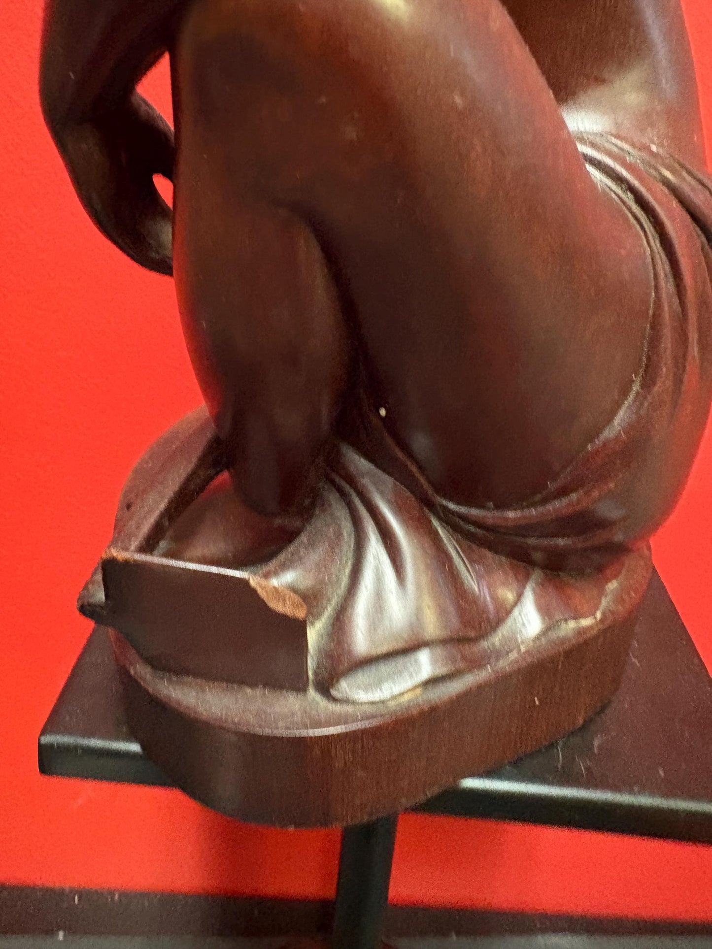 Stunning Indonesian signed antique heavy wooden statue of a man   12.25 inches high - striking imagery  great gift  good value