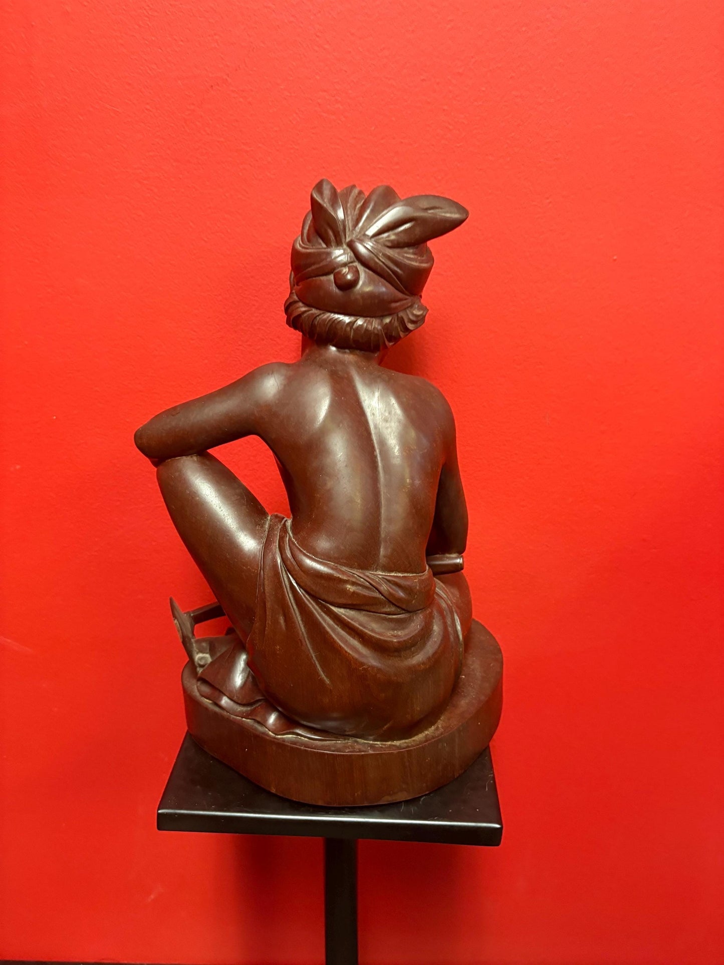 Stunning Indonesian signed antique heavy wooden statue of a man   12.25 inches high - striking imagery  great gift  good value