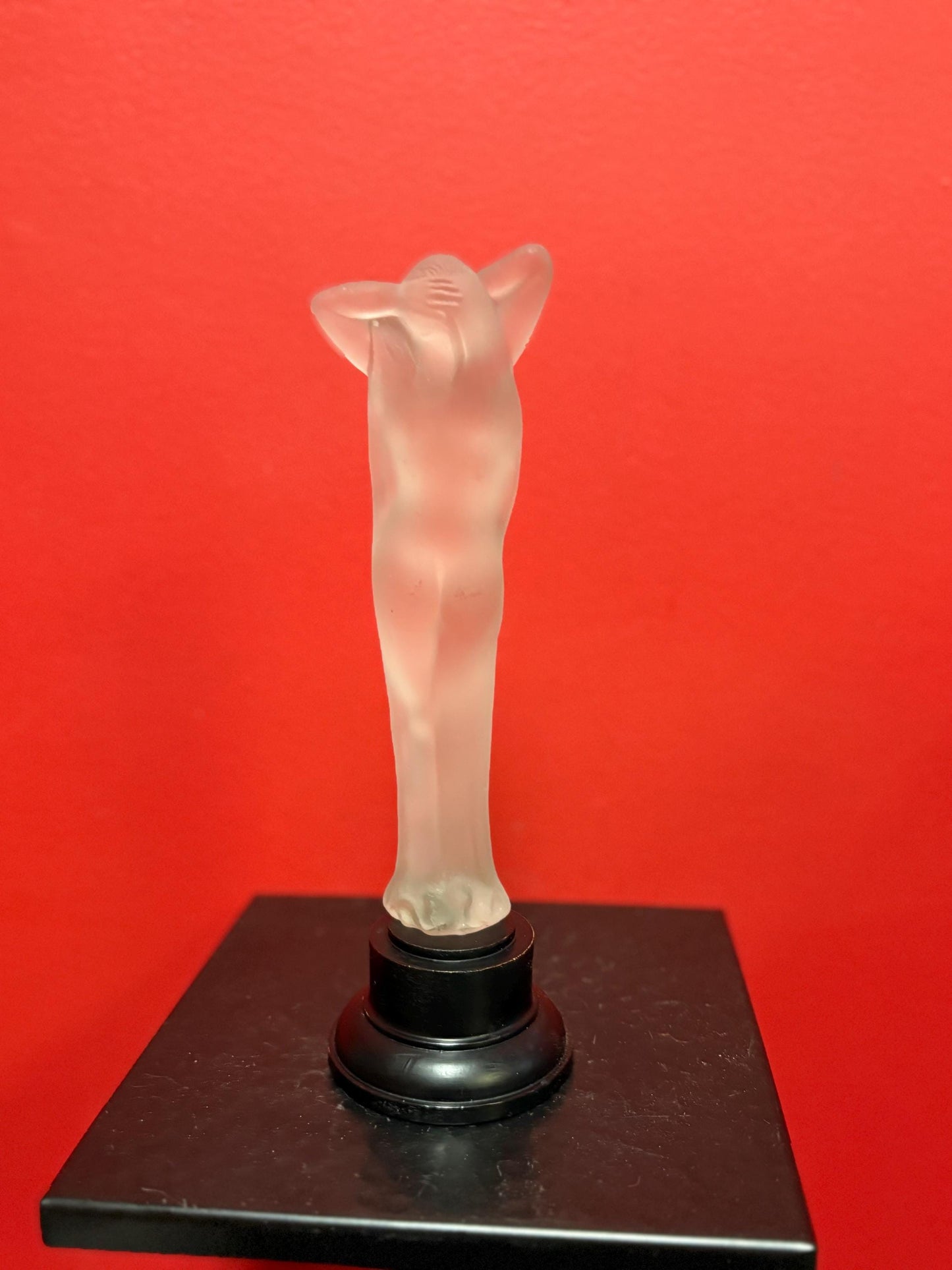 Amazing 10 inch tall antique European  frosted art glass nude on wooden stand  amazing detail  great value and great gift  wow