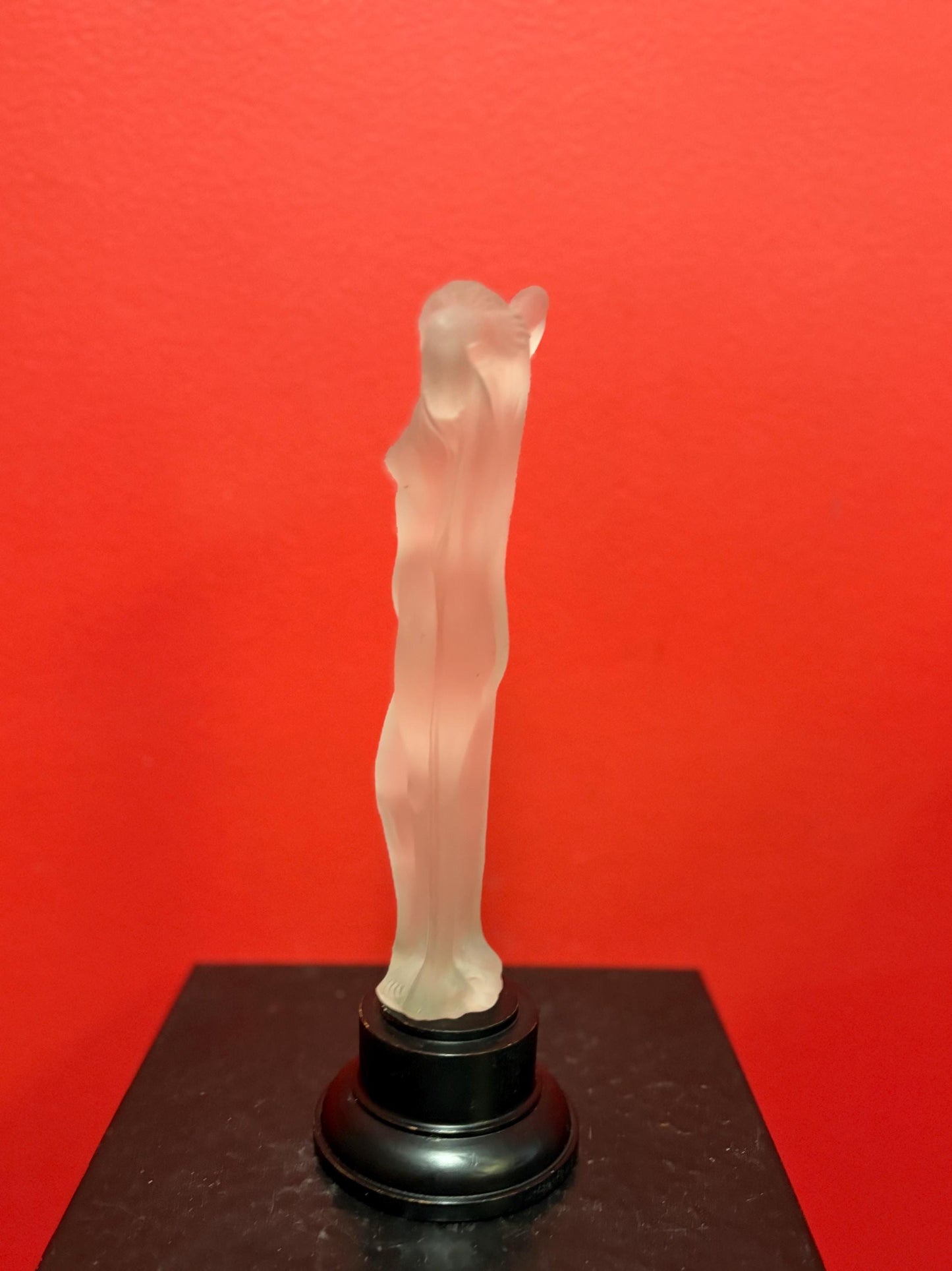 Amazing 10 inch tall antique European  frosted art glass nude on wooden stand  amazing detail  great value and great gift  wow