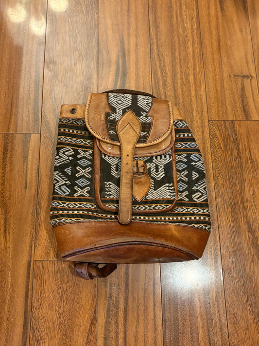 amazing  1970s South American leather and fabric BoHo backpack— approximately 14 x 12“ wide in amazing condition — ready to use— beauty-