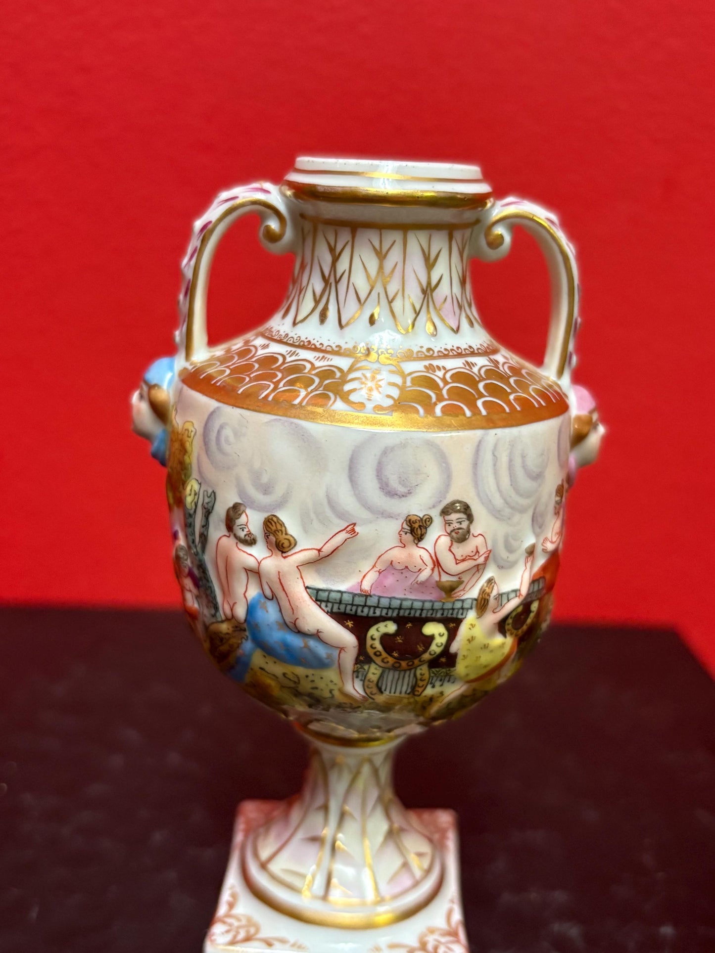 Beautiful 19 century European hand painted porcelain signed vase  5 inches tall  great value and perfect condition