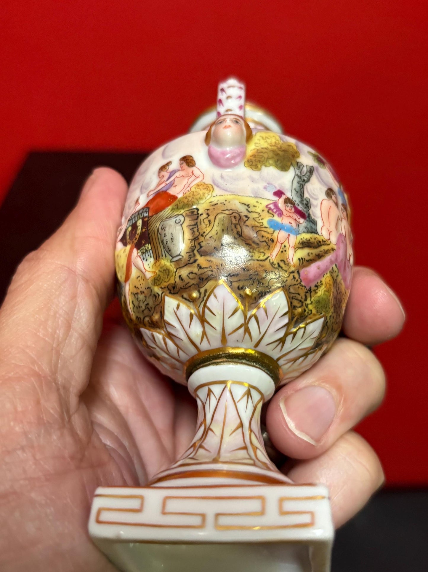 Beautiful 19 century European hand painted porcelain signed vase  5 inches tall  great value and perfect condition