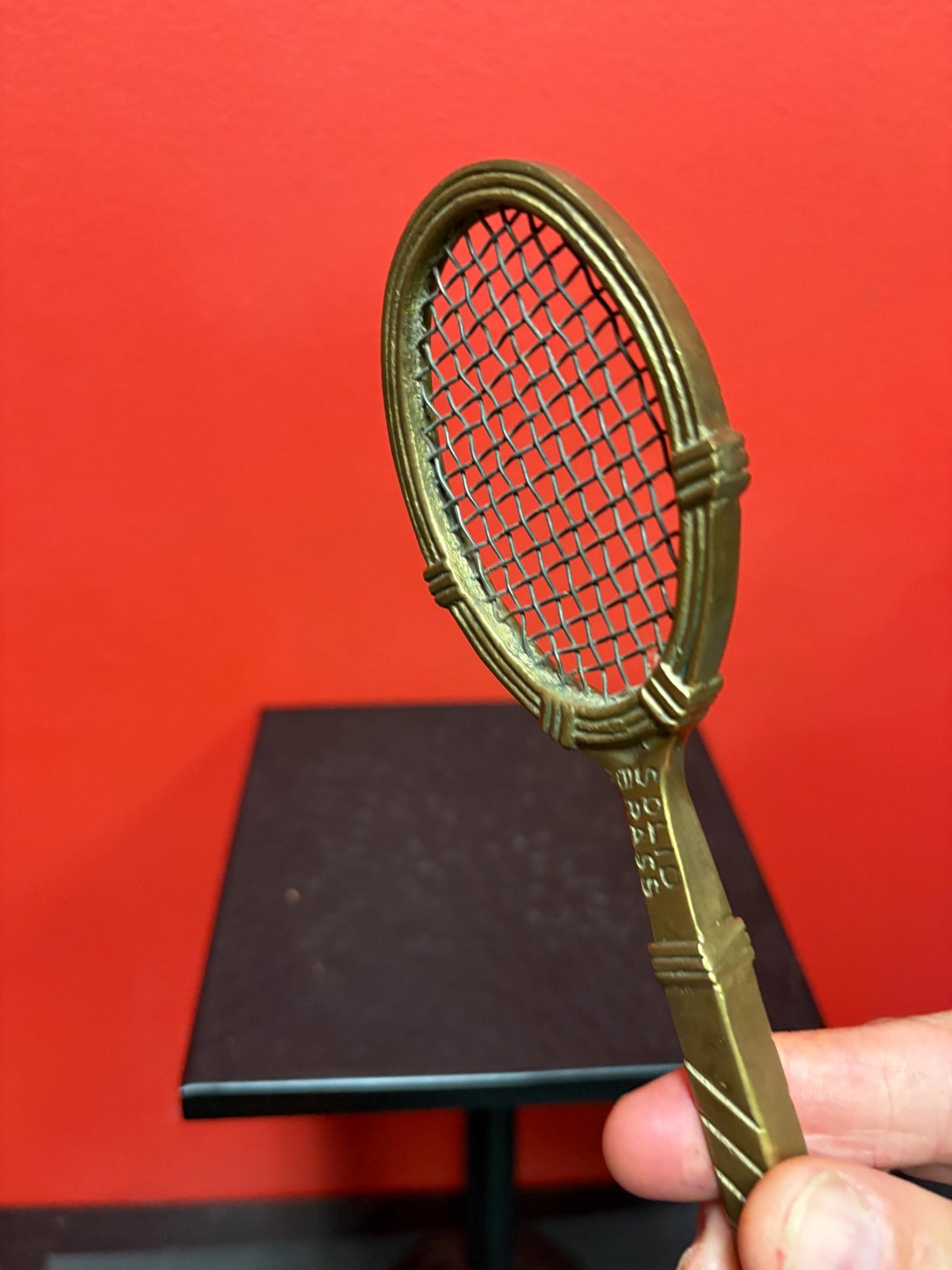 Antique 7 inch long solid brass tennis racket   great gift for the tennis player and perfect paperweight