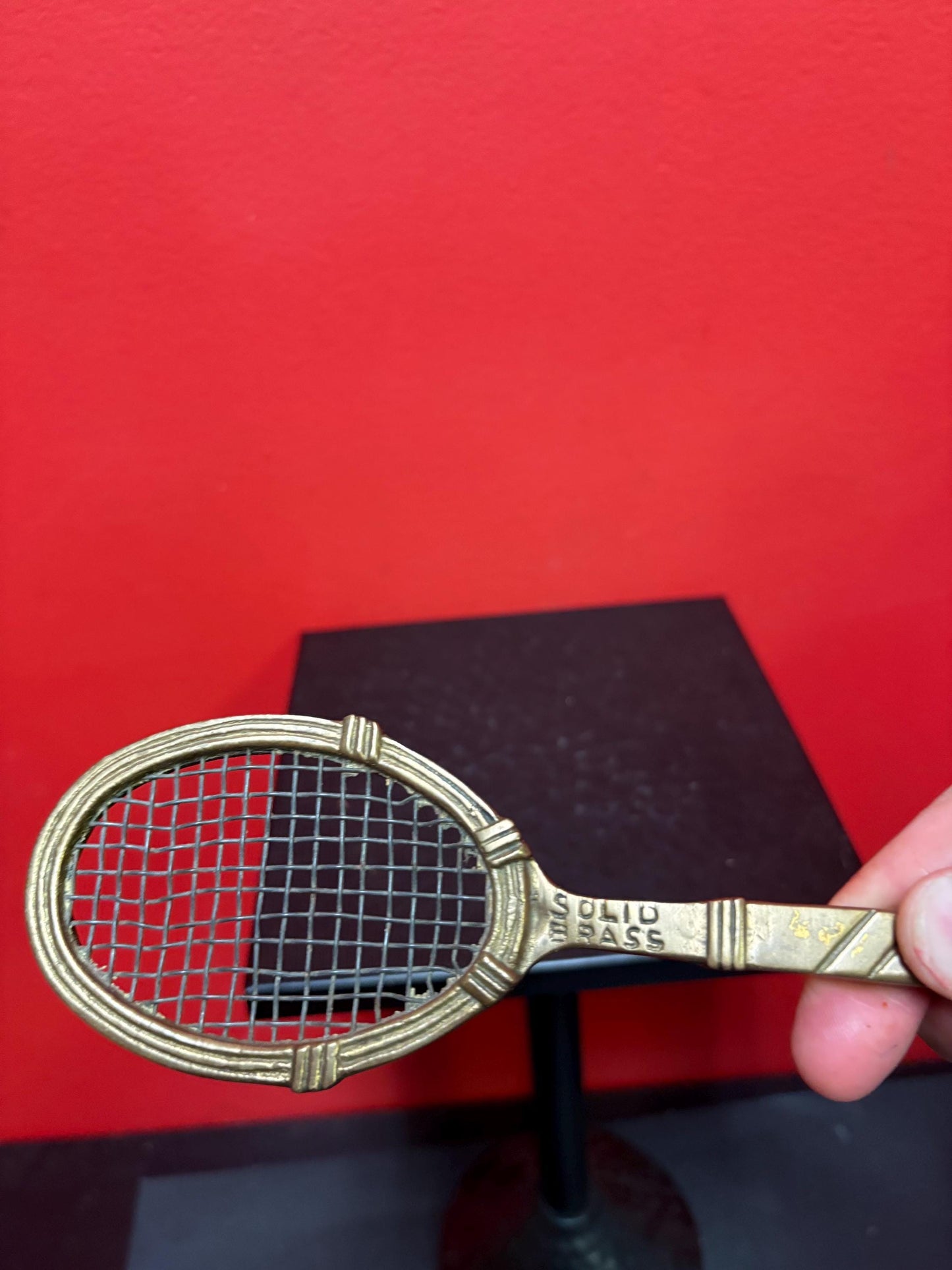 Antique 7 inch long solid brass tennis racket   great gift for the tennis player and perfect paperweight