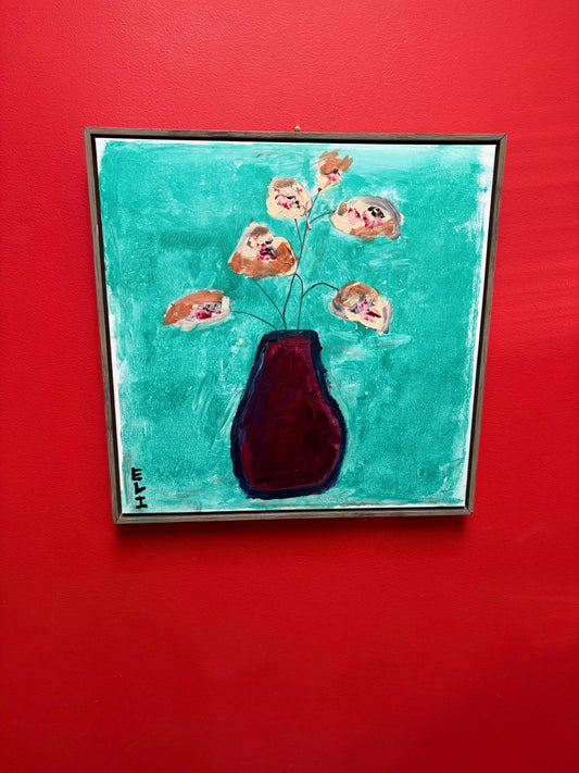 Beautiful original mixed media acrylic painting by visually impaired Canadian artist Eli St. John  17 x 17 inches - wow   flowers