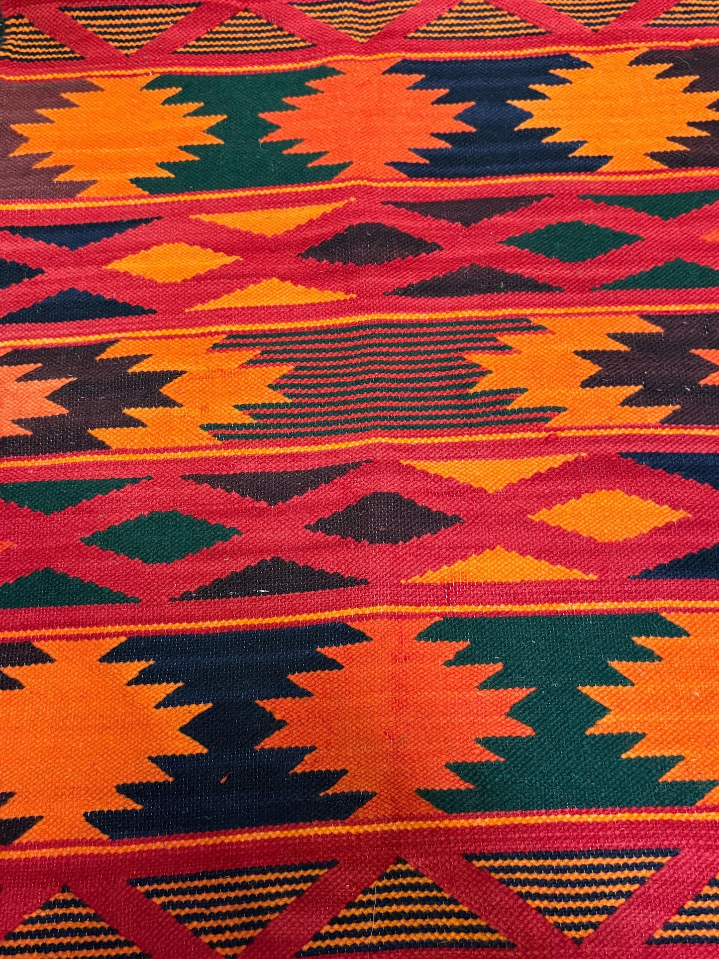 Handmade vintage South American Ecuadorean wool wall hanging or small rug - fabulous condition - 34 x 24  inches wide  great value