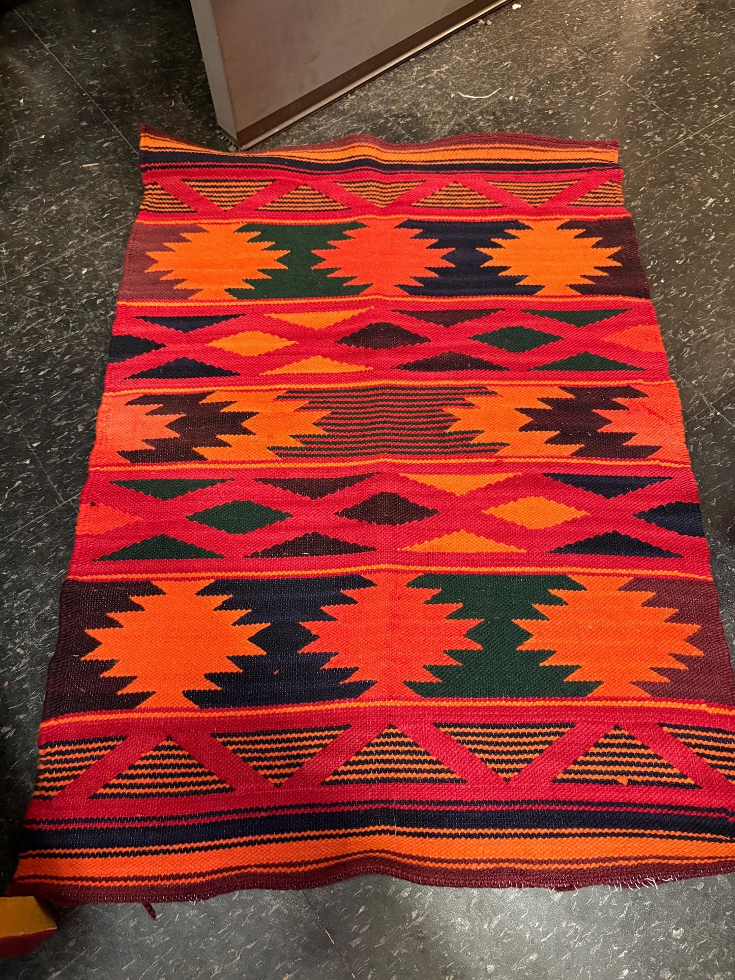 Handmade vintage South American Ecuadorean wool wall hanging or small rug - fabulous condition - 34 x 24  inches wide  great value