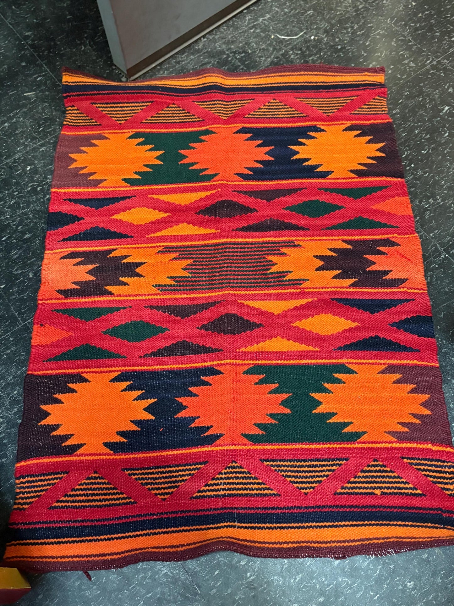 Handmade vintage South American Ecuadorean wool wall hanging or small rug - fabulous condition - 34 x 24  inches wide  great value