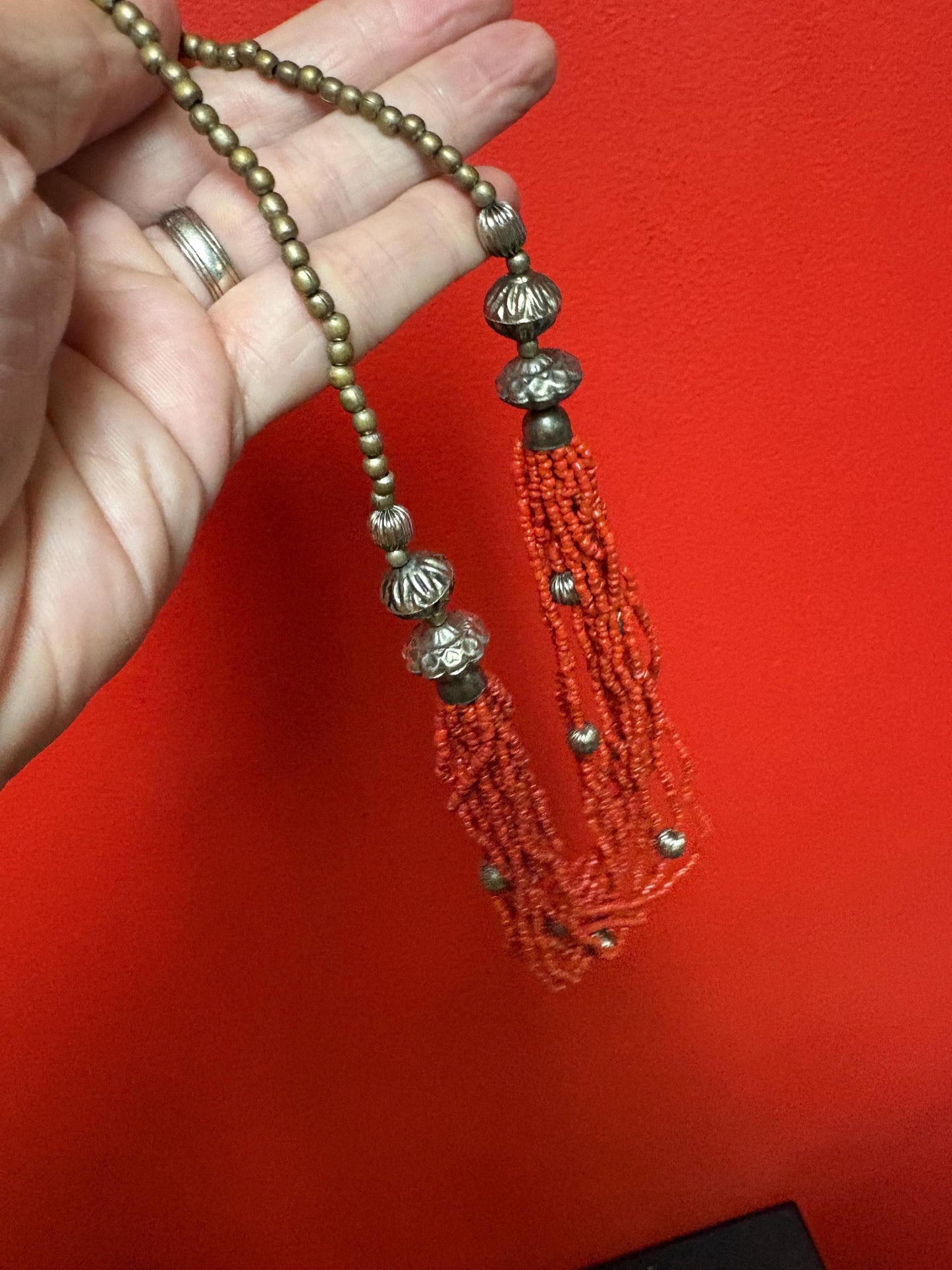 Beautiful 20 inch Persian silver plate and coral necklace - great value and perfect gift