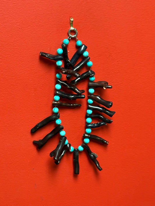 Magnificent approximately 21 inch long Navajo indigenous turquoise and coral necklace absolute statement piece  wow - B -