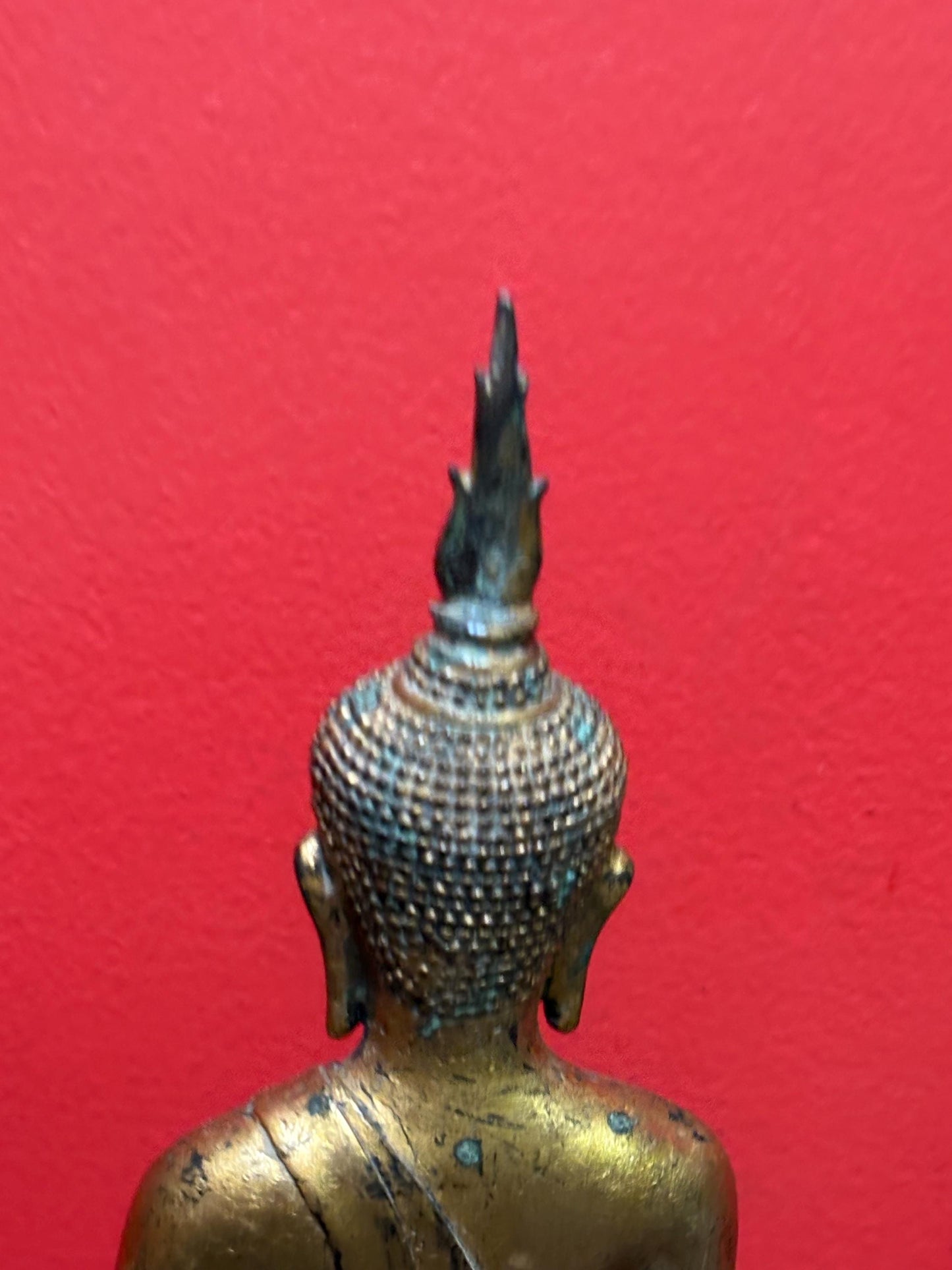 Magnificent museum quality 18 century THAI 9 1/2 x 5 wide gilded bronze seated statue of a Buddha  amazing patina -  wow