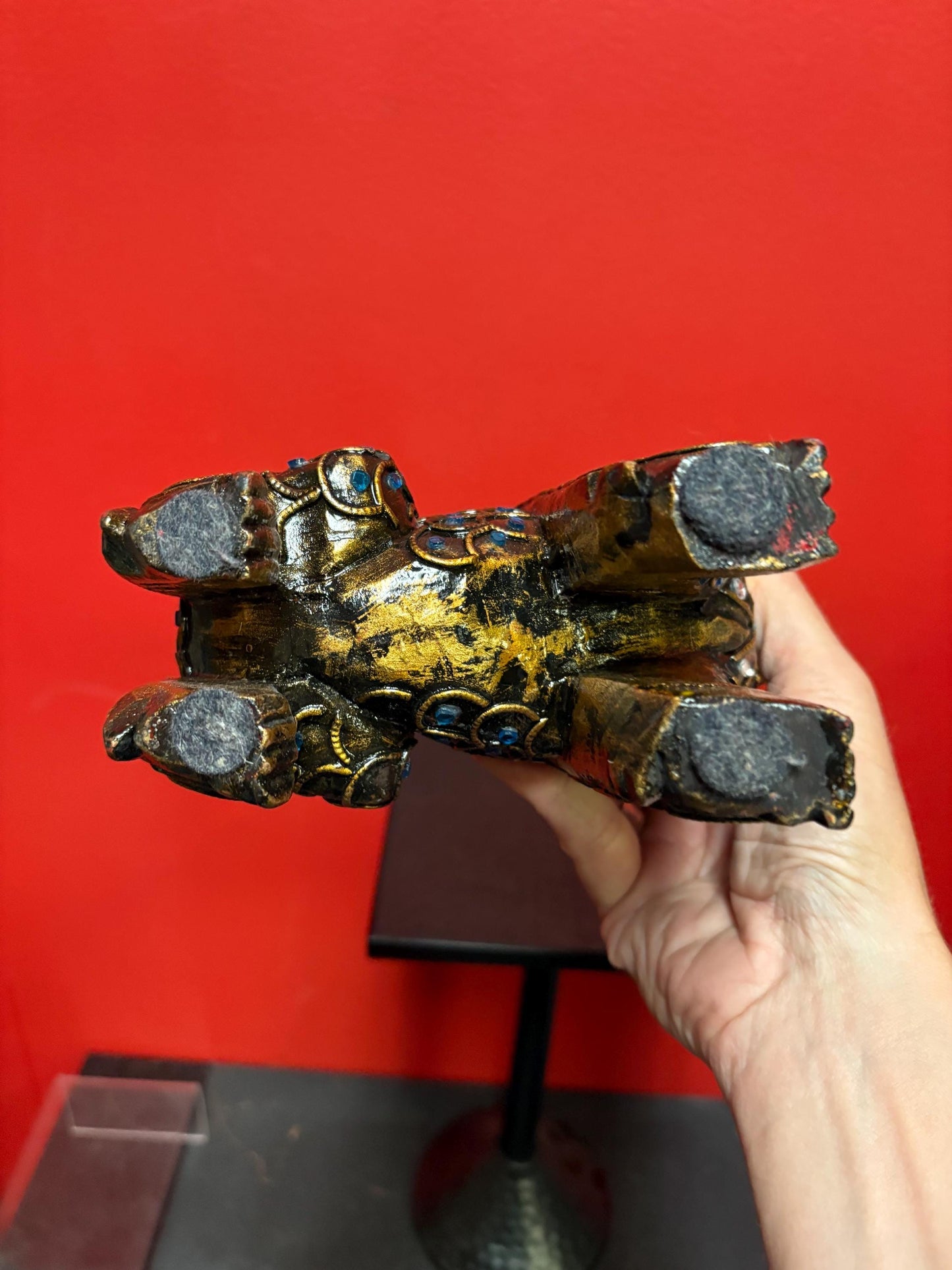 Fabulous Asian wood and gilded 10 inch tall dragon statue flashy  piece  great imagery