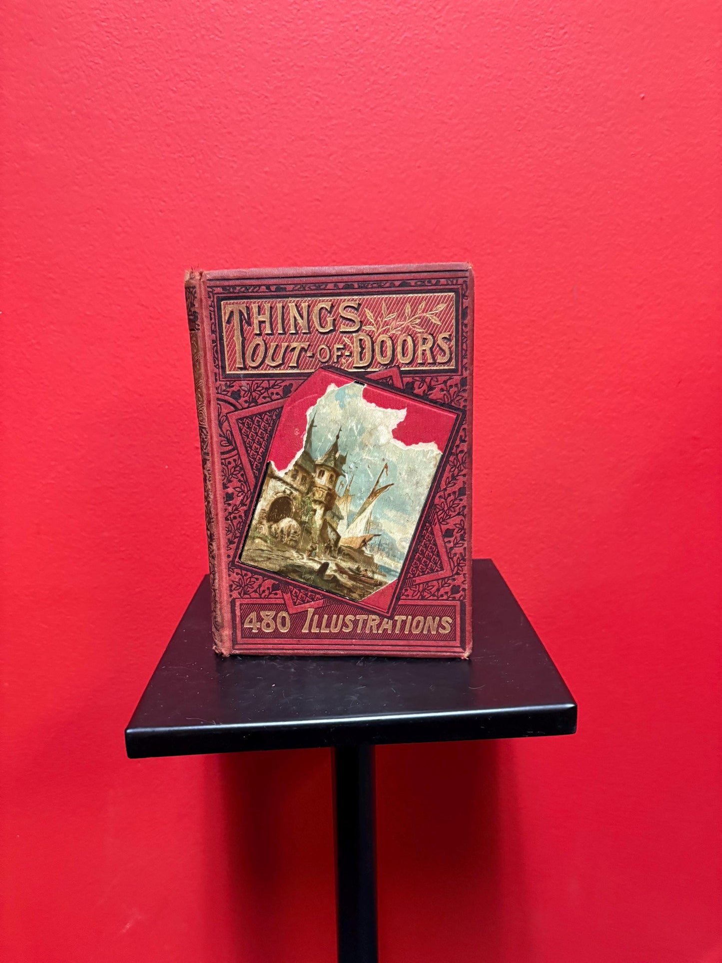 Antique - things out of doors book - with cracked spine and damaged cover  fun book - good value