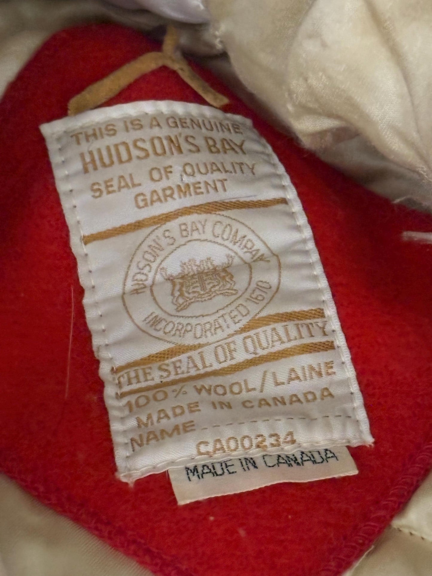 stunning vintage Hudson Bay Company wool jacket - HBC Canadian - approx 36 inches long by duty inches wide and hood 12 inches