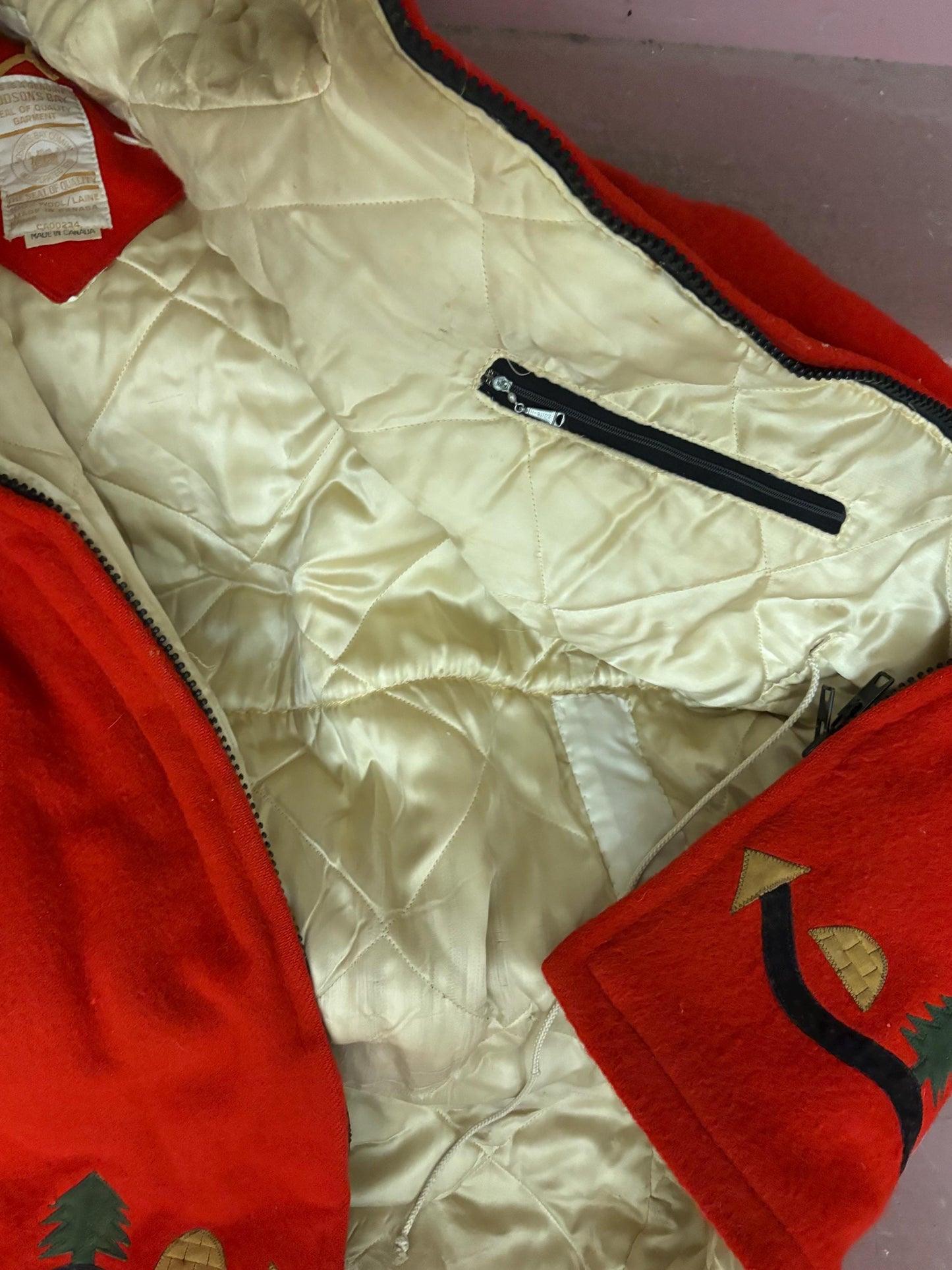 stunning vintage Hudson Bay Company wool jacket - HBC Canadian - approx 36 inches long by duty inches wide and hood 12 inches